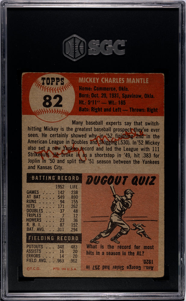 1953 Topps Mickey Mantle #82 SGC 2