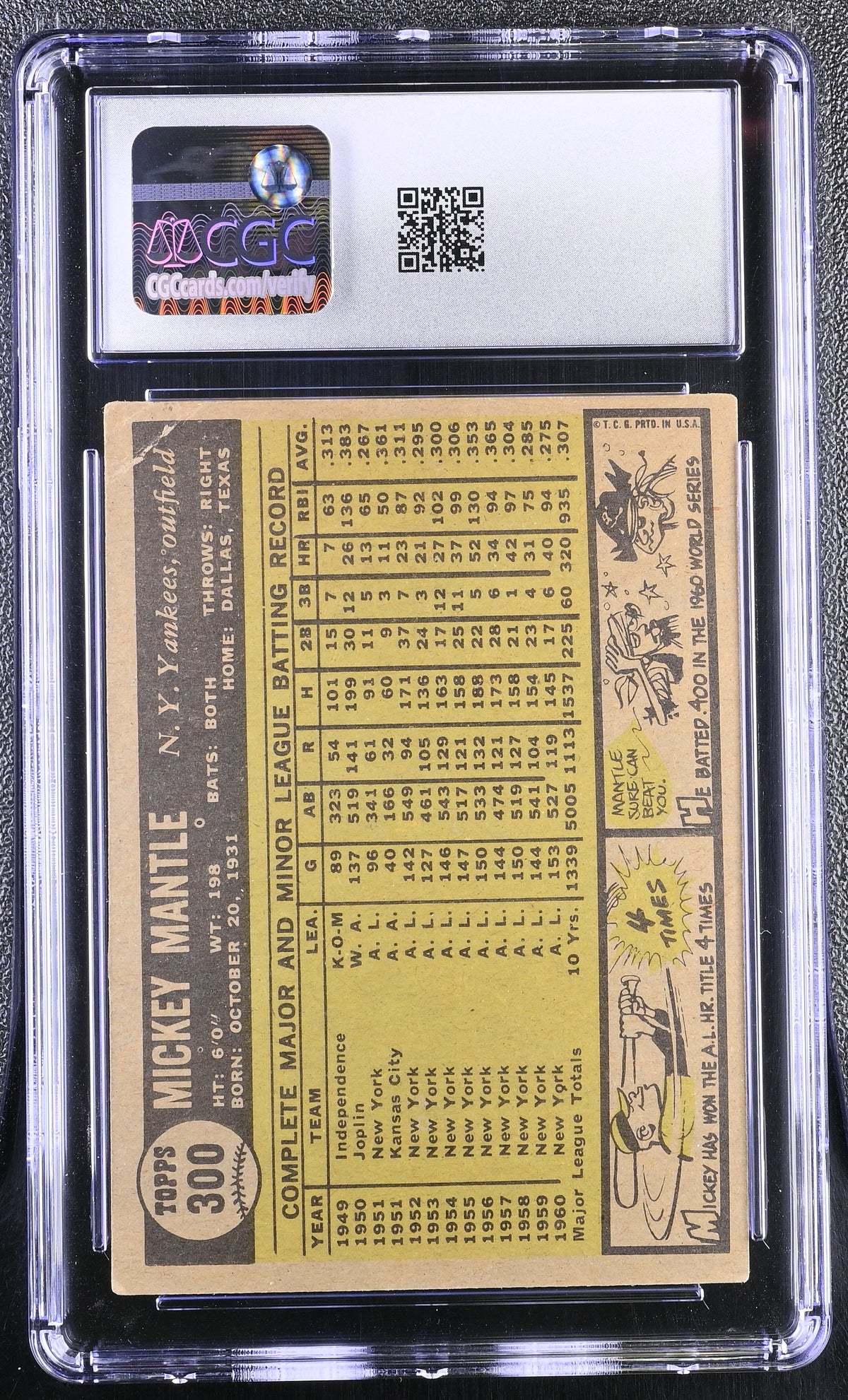 1961 Topps Mickey Mantle #300 CGC 3.5