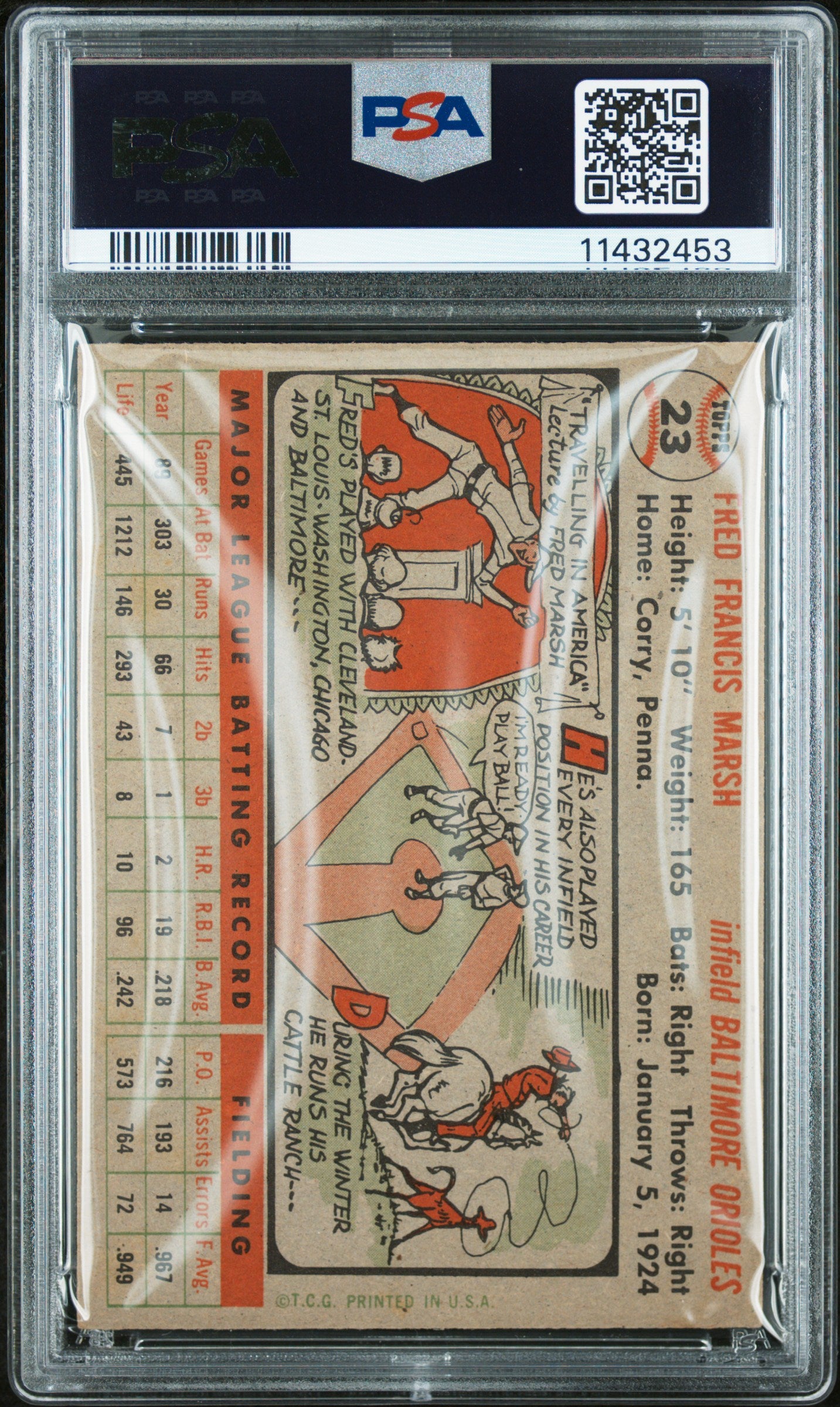 1956 Topps Freddie Marsh #23 Gray Back PSA 7