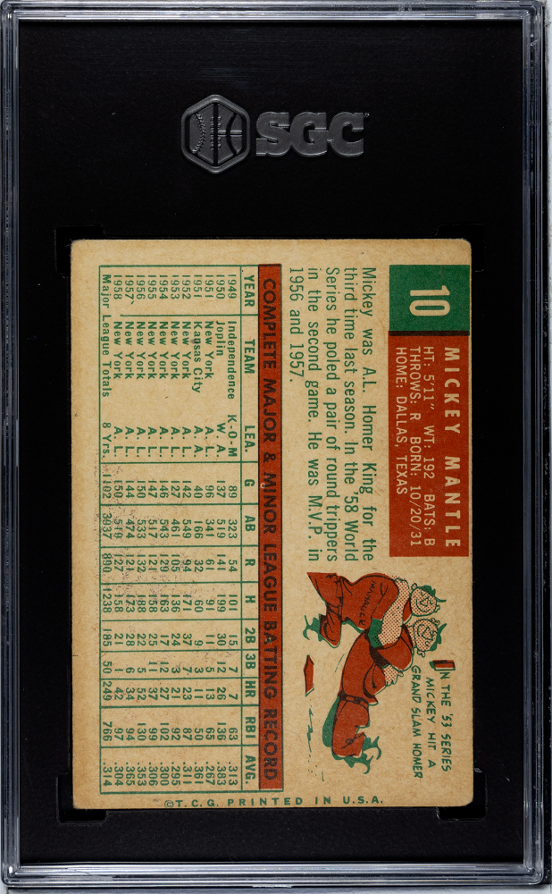 1959 Topps Mickey Mantle #10 SGC 2.5