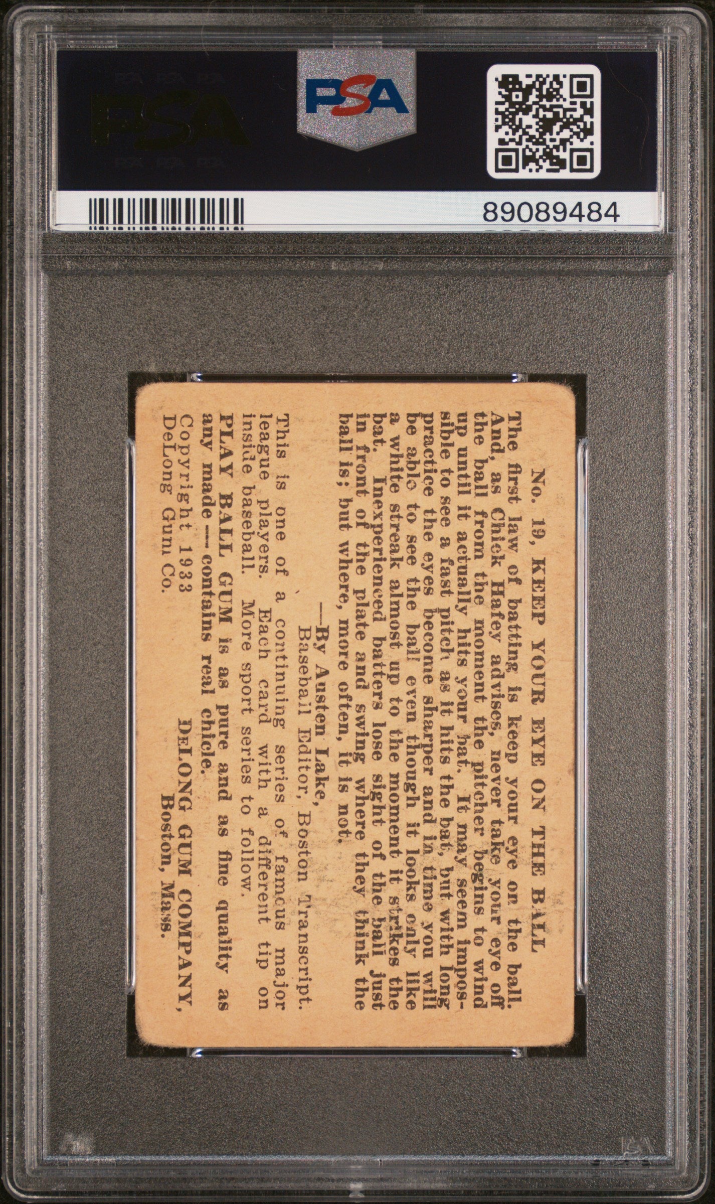 1933 Delong Chick Hafey #19 PSA 1