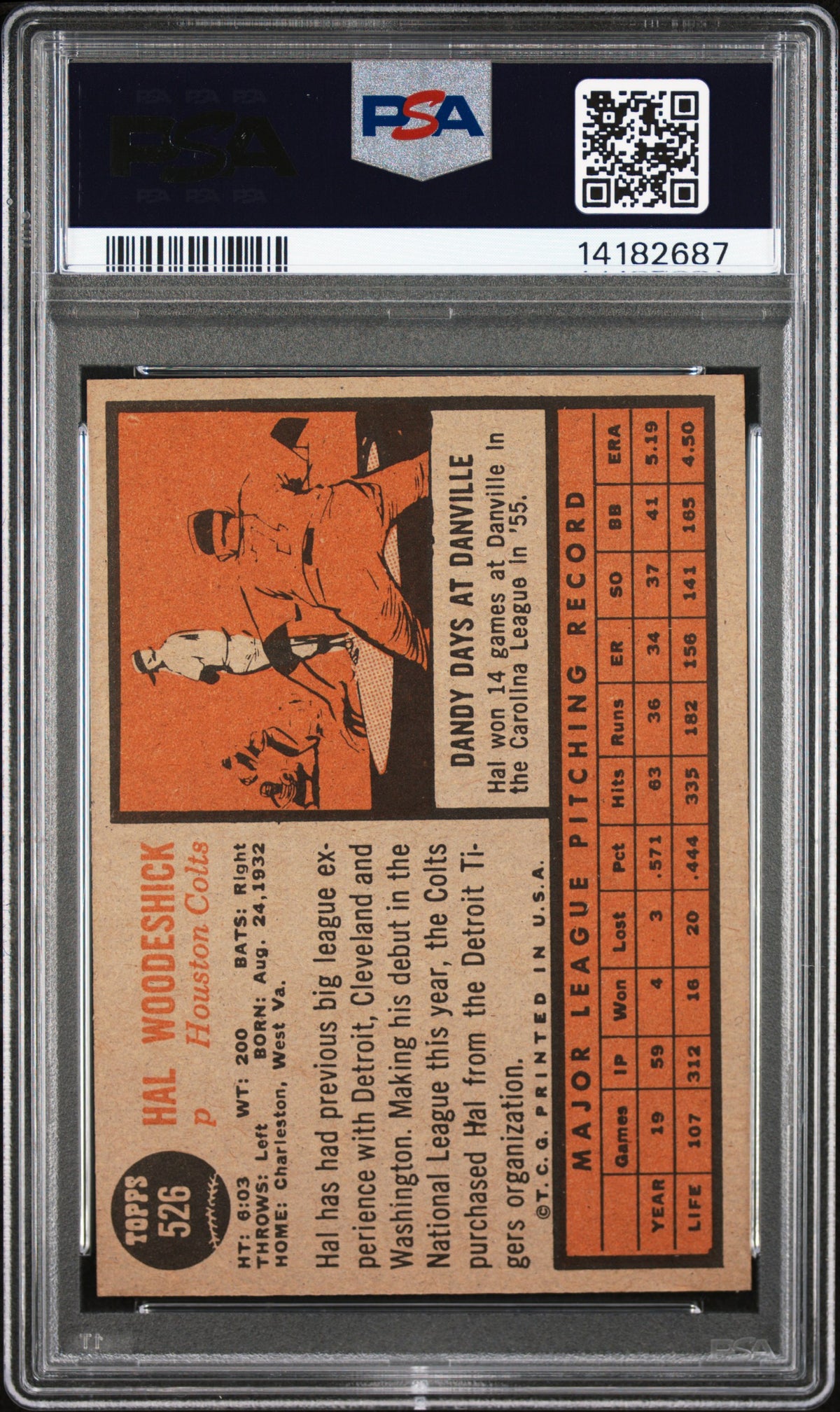 1962 Topps Hal Woodeshick #526 PSA 9