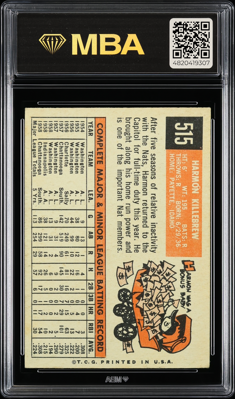 1959 Topps Harmon Killebrew #515 MBA 4