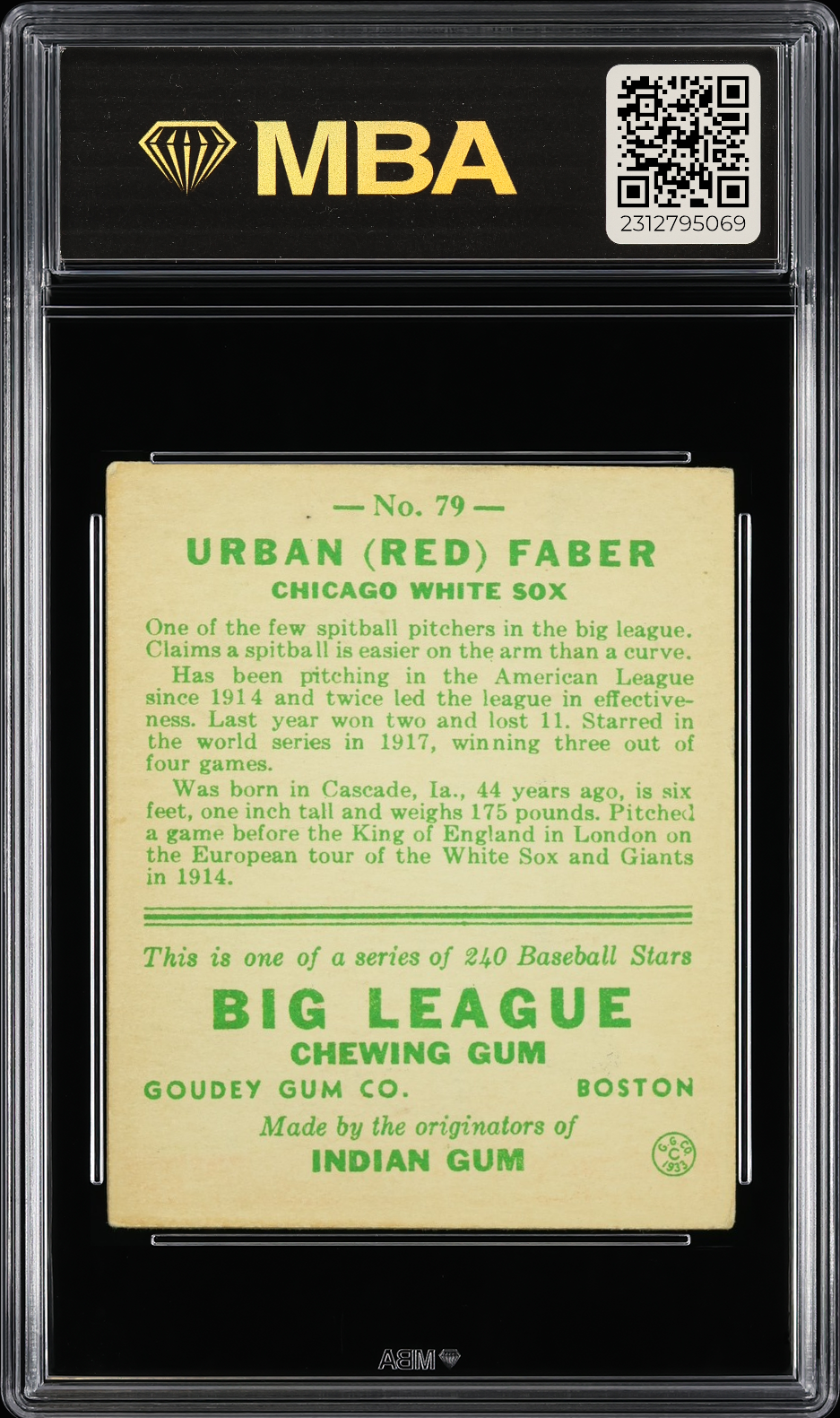 1933 Goudey Urban (Red) Faber #79 MBA 4