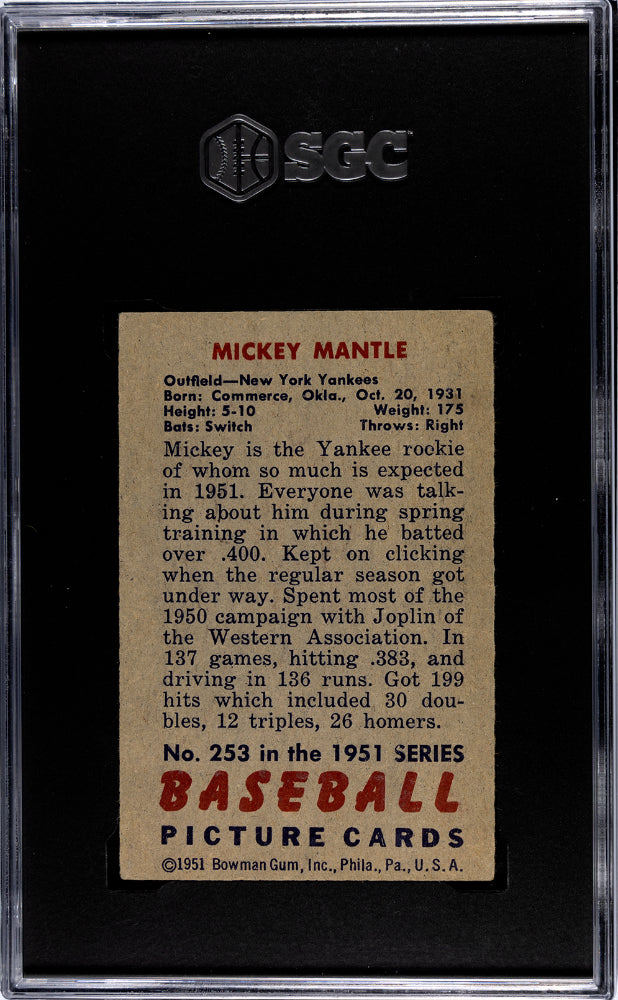1951 Bowman Mickey Mantle #253 SGC 2