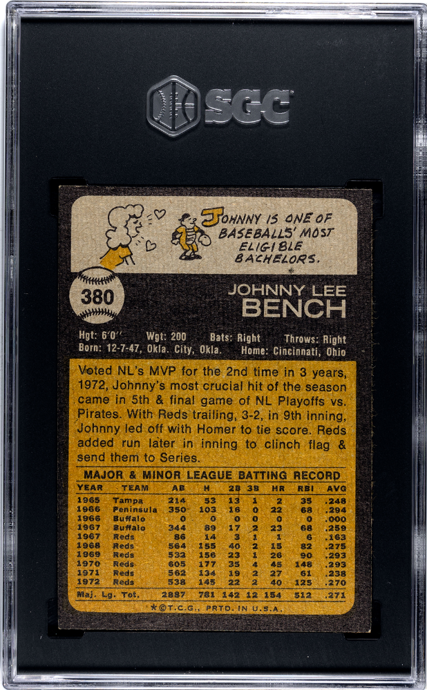1973 Topps Johnny Bench #380 SGC 7.5
