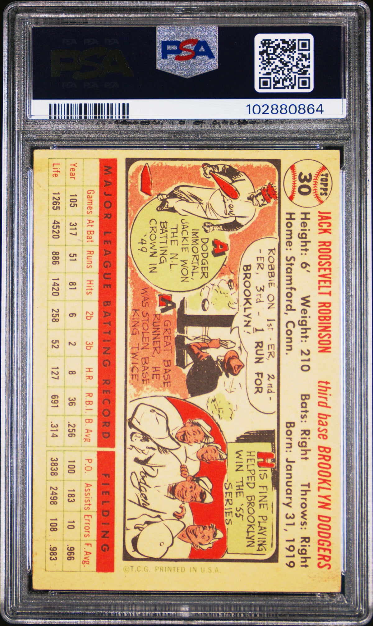 1956 Topps Jackie Robinson #30 White Back PSA 4