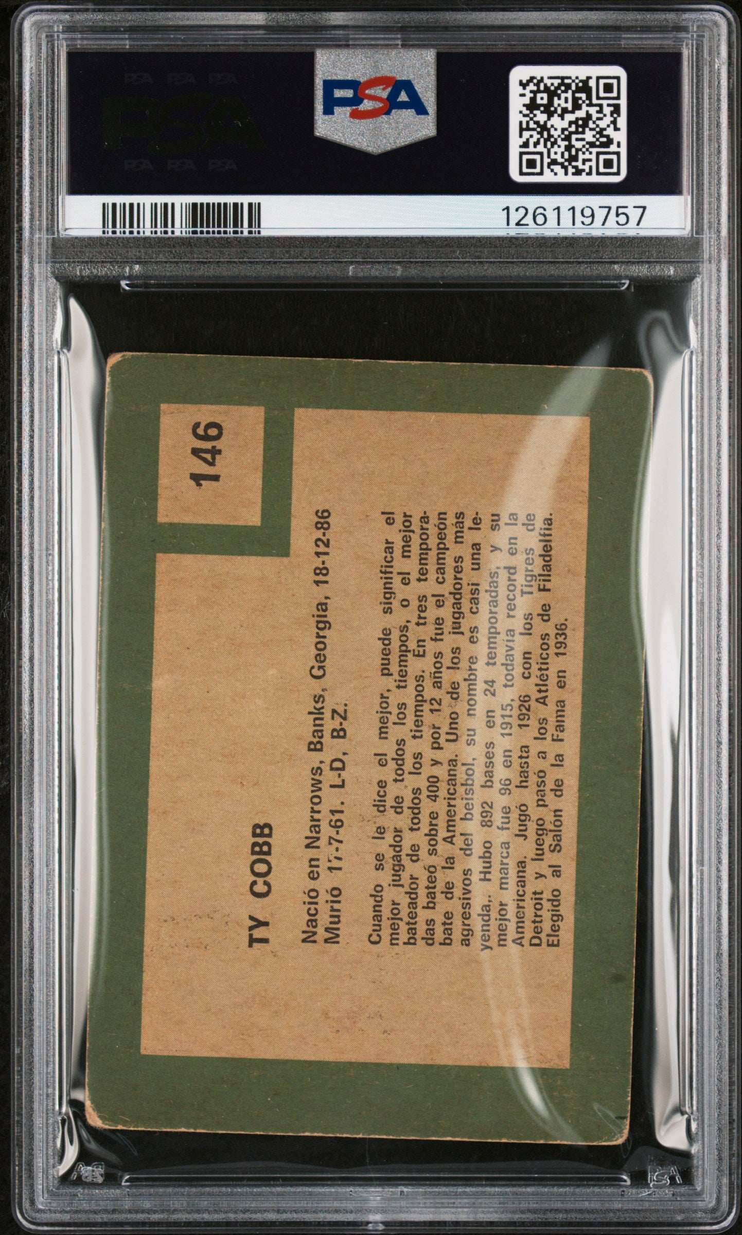 1967 Venezuela Topps Ty Cobb #146 PSA 1