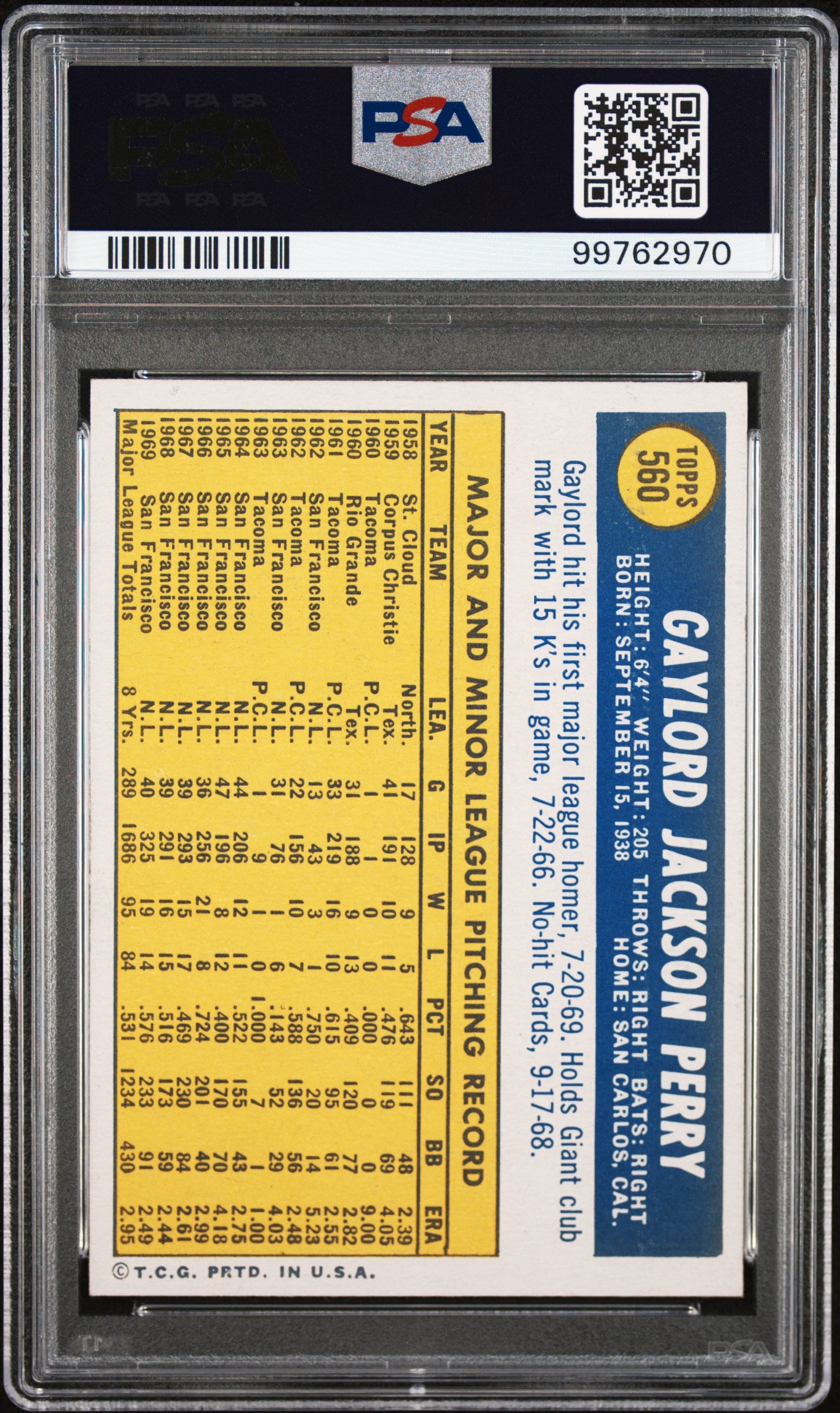1970 Topps Gaylord Perry #560 PSA 8