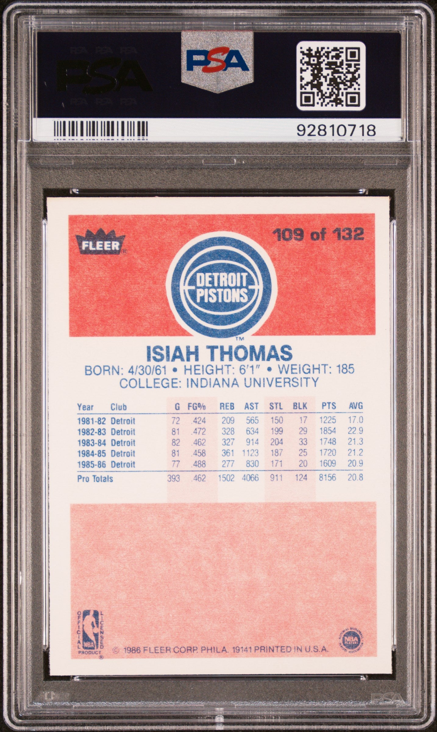 1986 Fleer Isiah Thomas #109 PSA 9