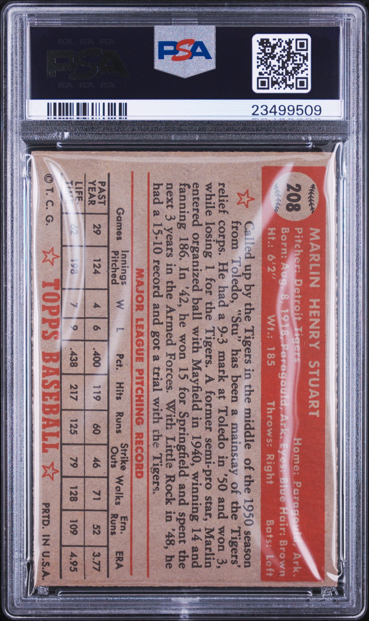 1952 Topps Marlin Stuart #208 PSA 7