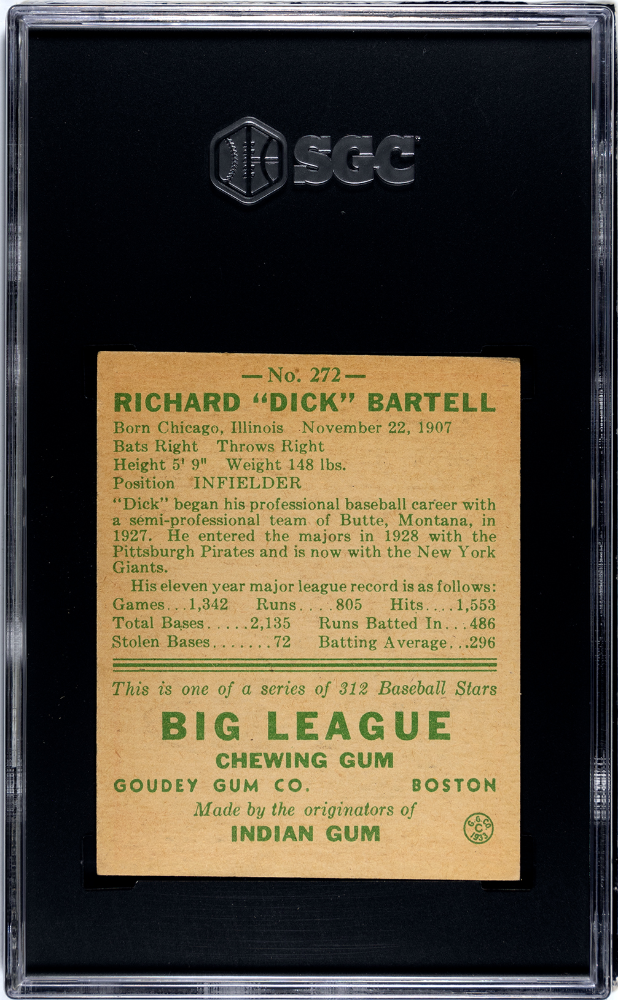 1938 Goudey Heads Up Dick Bartell #272 SGC 6