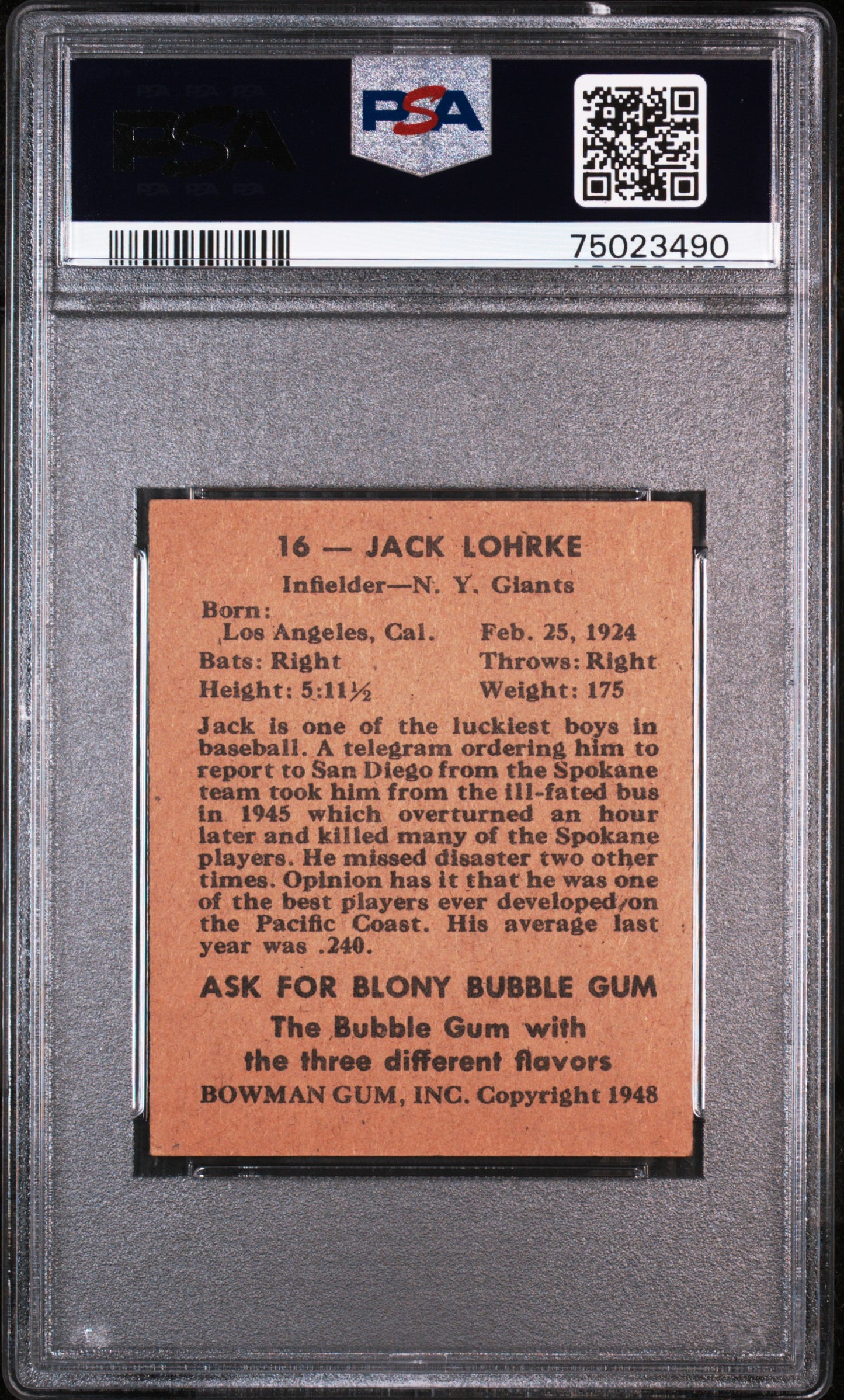 1948 Bowman Jack Lohrke #16 PSA 7