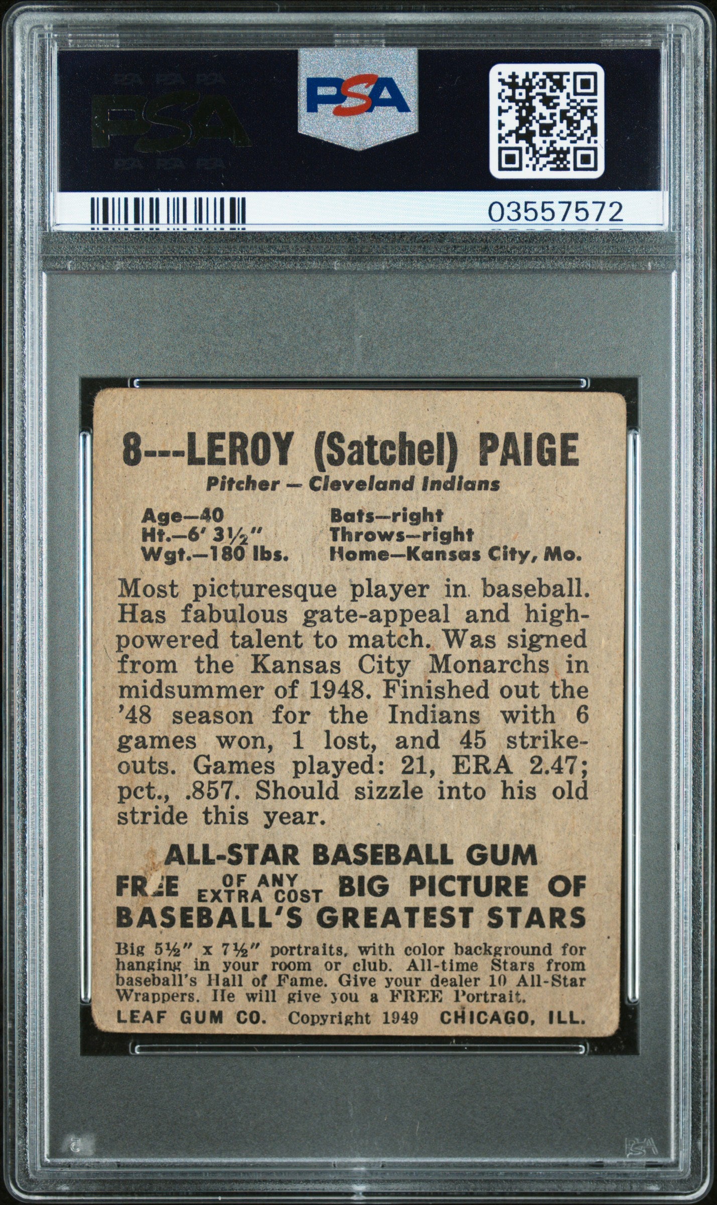 1948 Leaf Satchel Paige #8 PSA 3