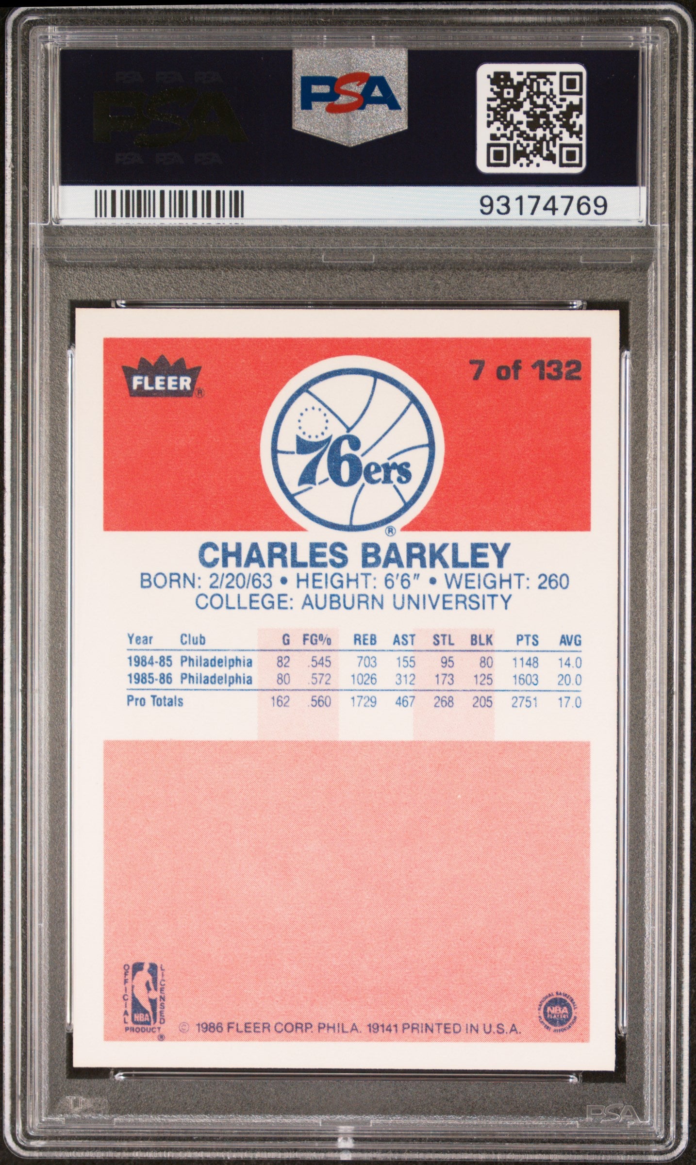 1986 Fleer Charles Barkley #7 PSA 9