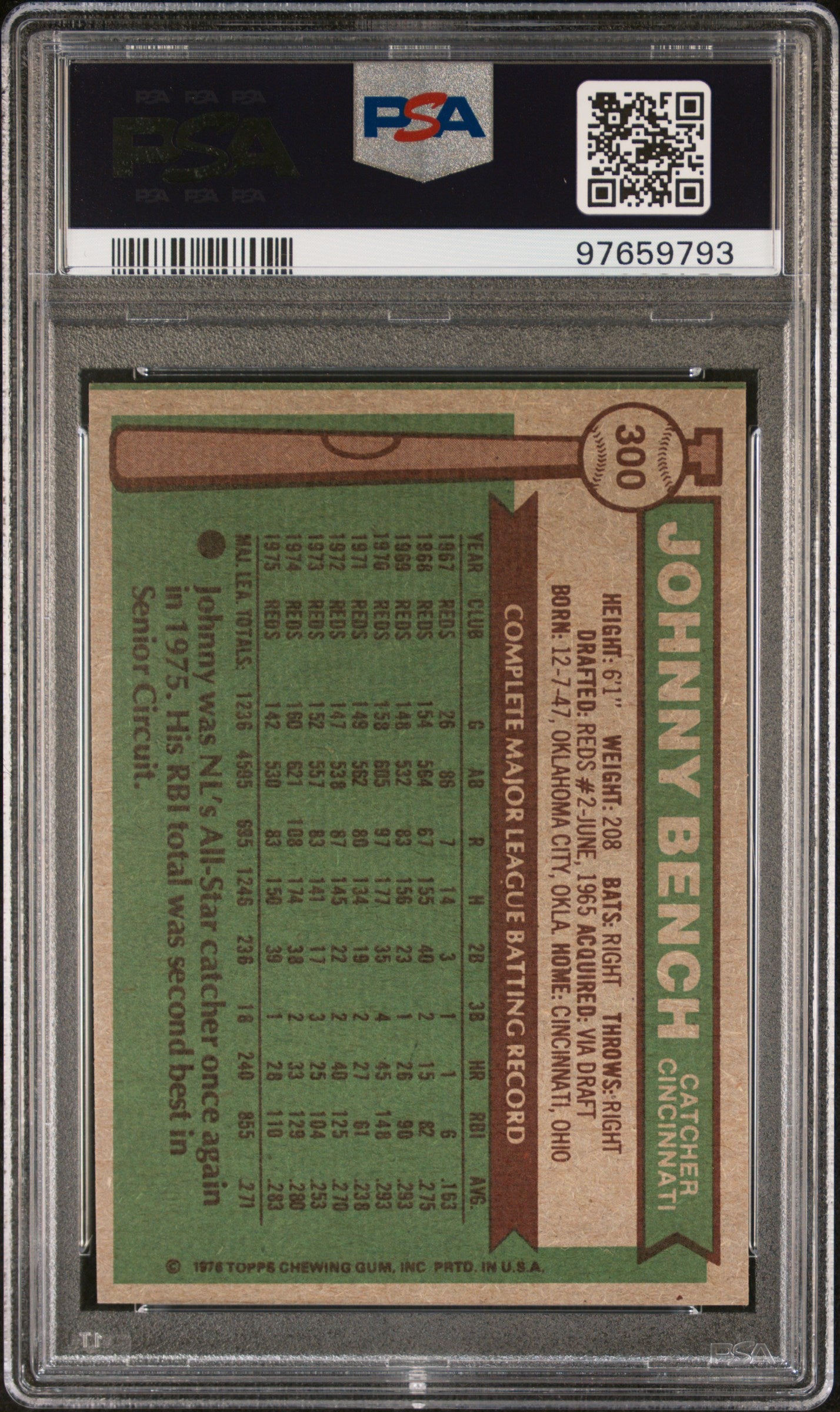 1976 Topps Johnny Bench #300 PSA 9