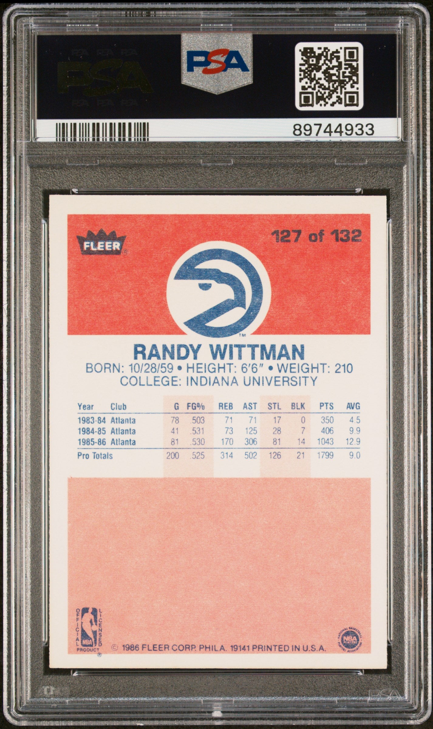 1986 Fleer Randy Wittman #127 PSA 9