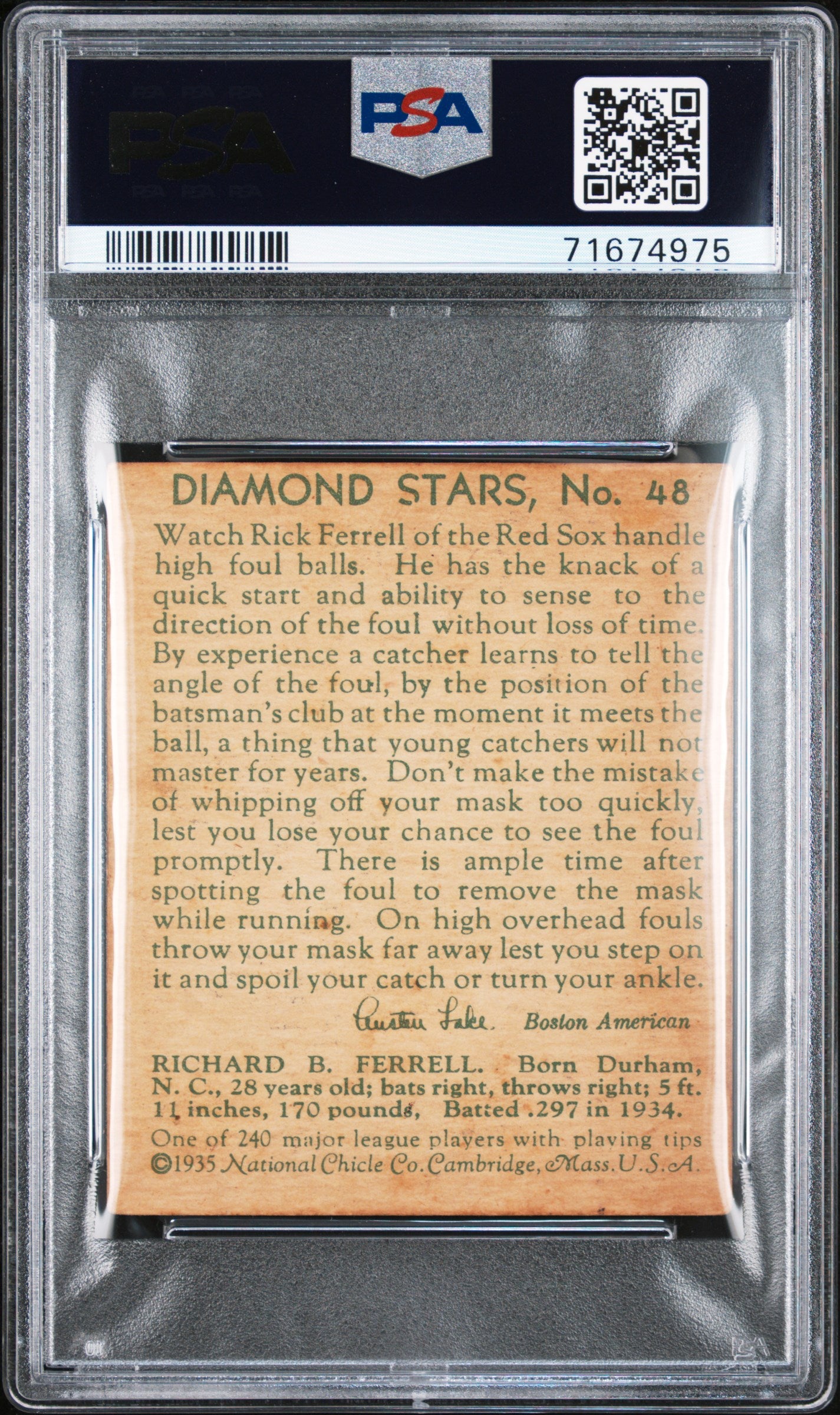 1935 Diamond Stars Rick Ferrell #48 PSA 4
