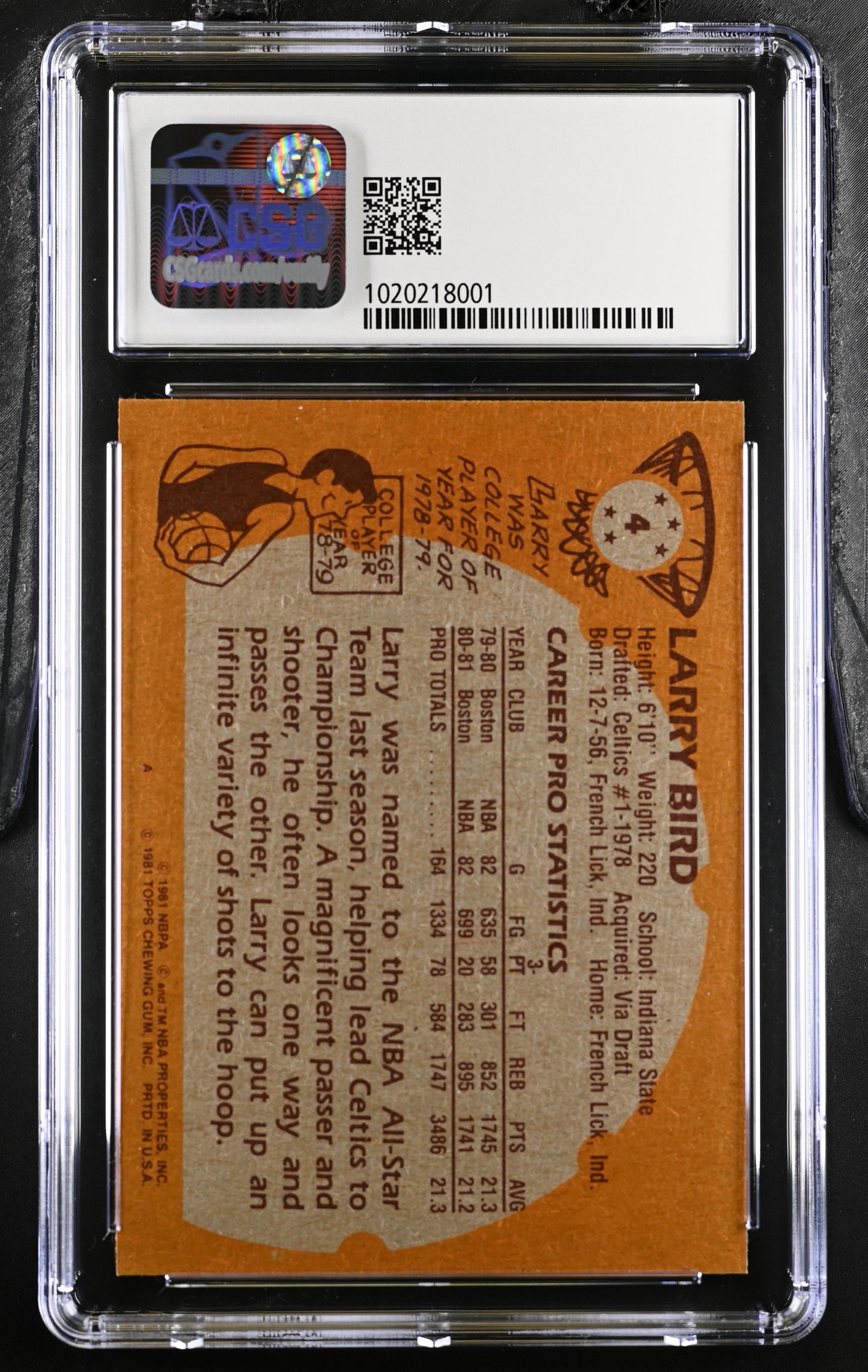 1981-82 Topps Larry Bird #4 CGC 8.5