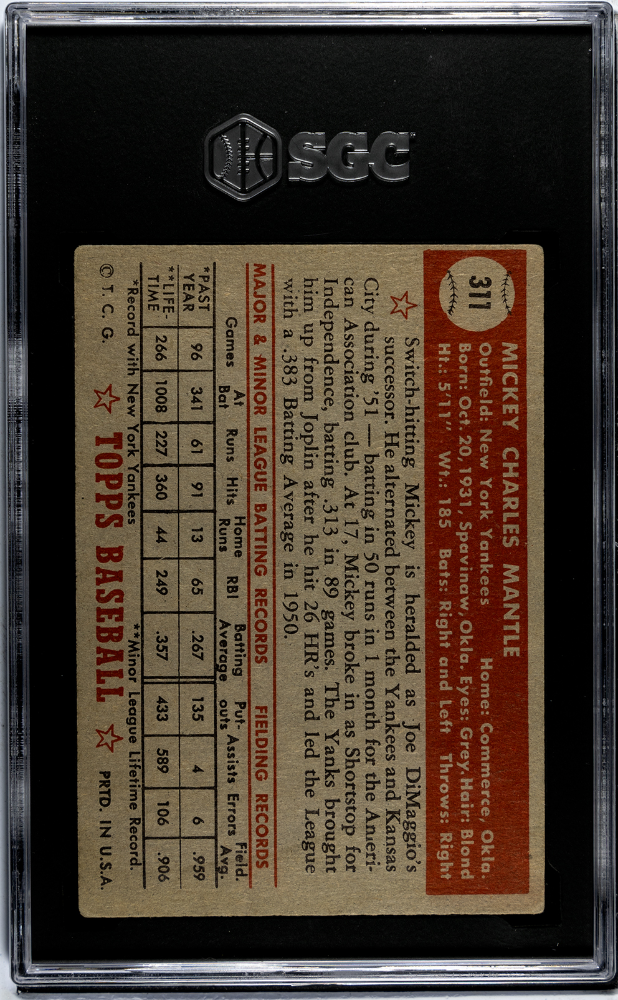 1952 Topps Mickey Mantle #311 SGC 3