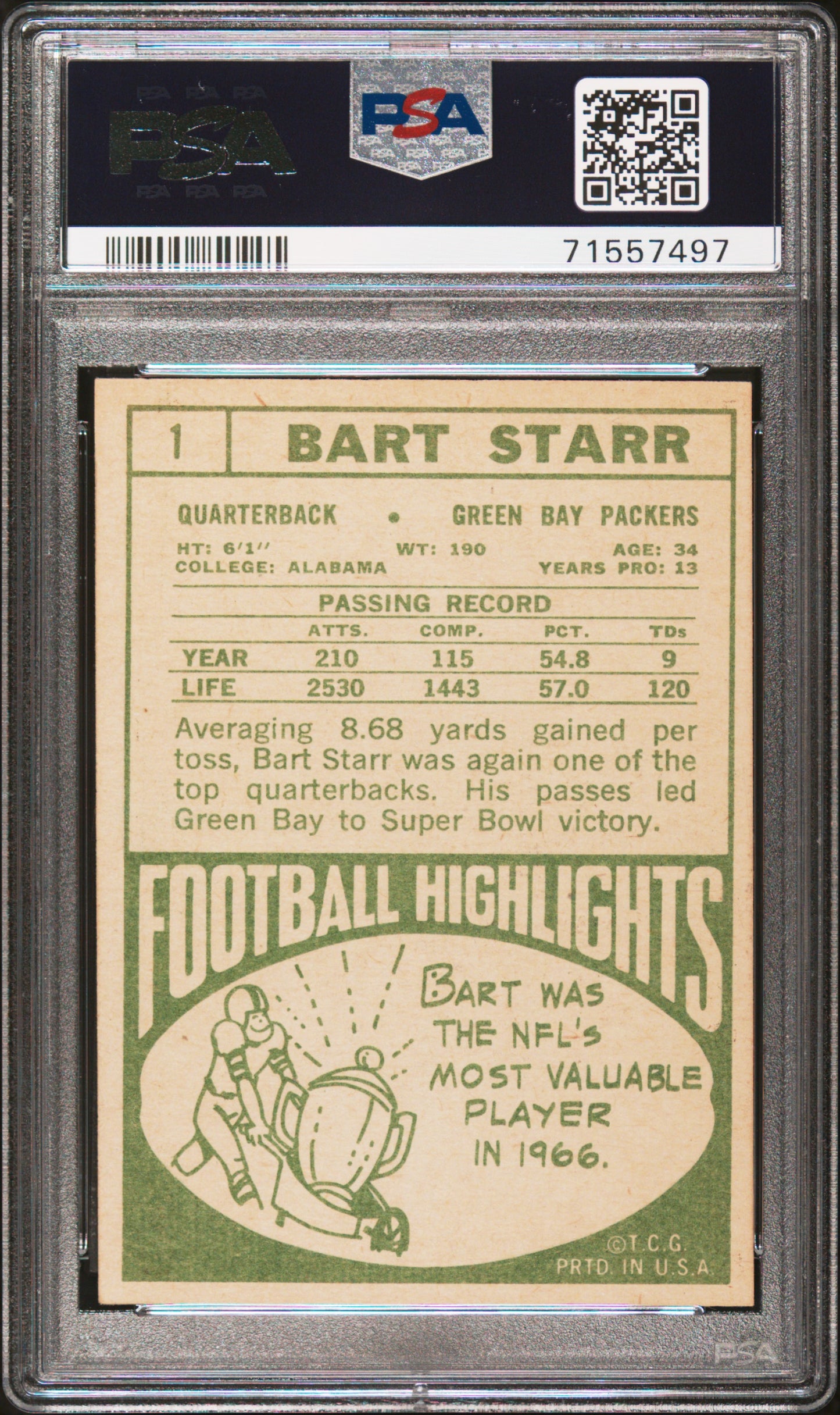 1968 Topps Bart Starr #1 PSA 5