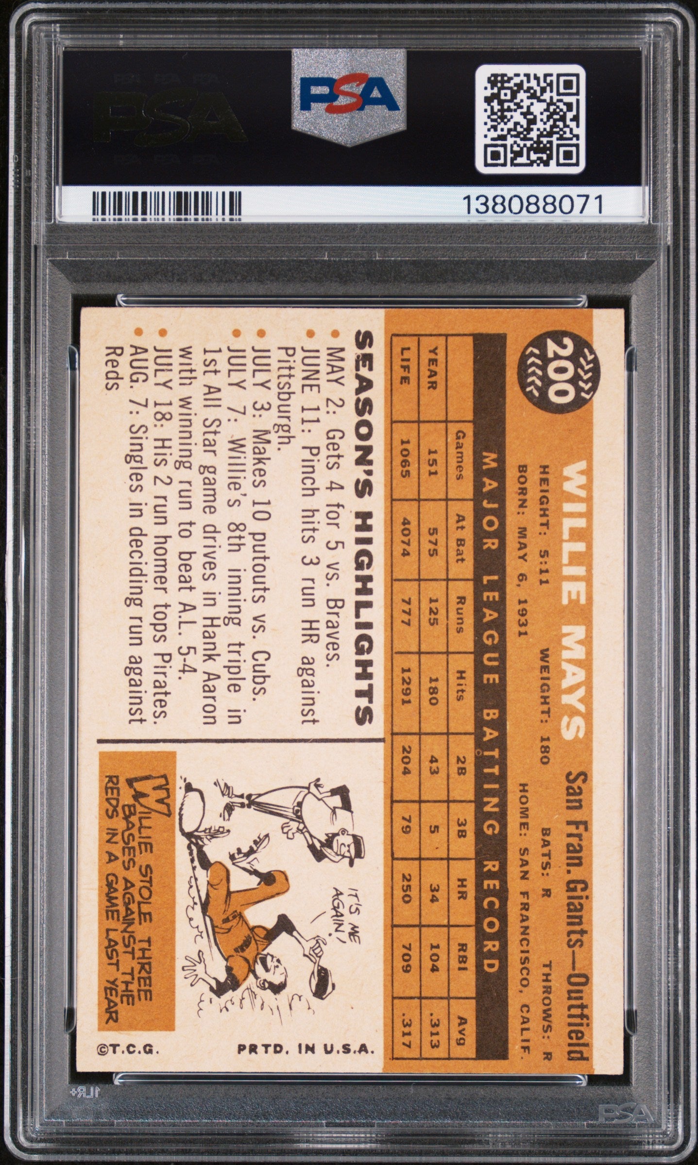 1960 Topps Willie Mays #200 PSA 6