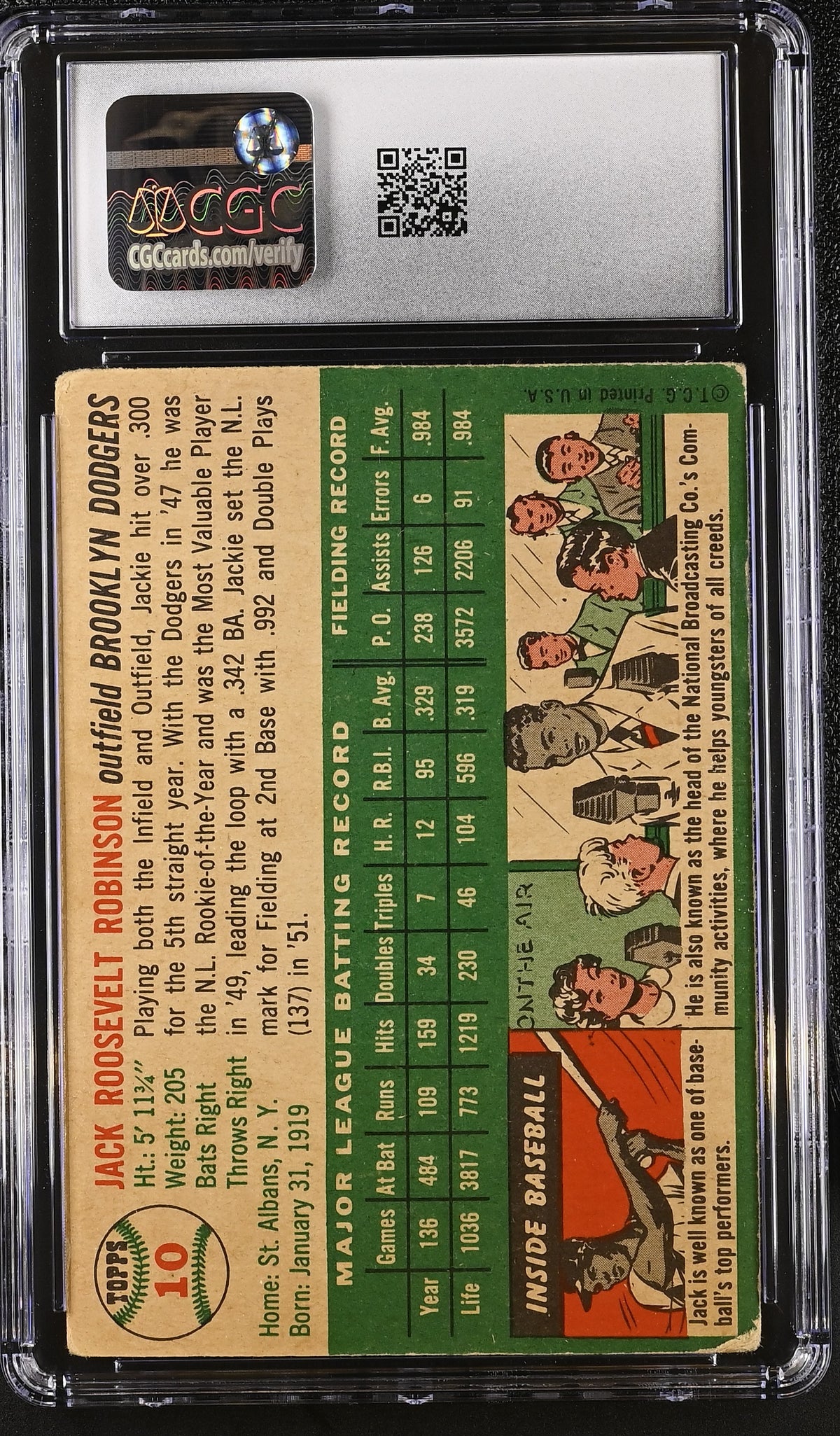 1954 Topps Jackie Robinson #10 CGC 2.5