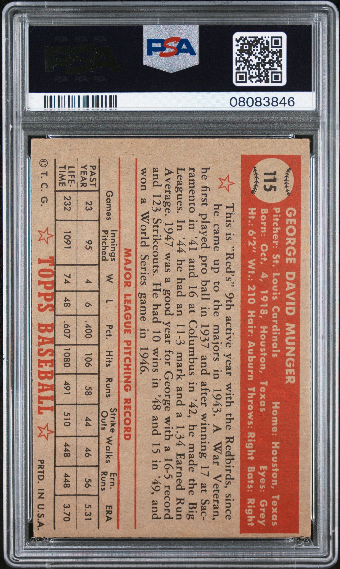 1952 Topps George Munger #115 PSA 7