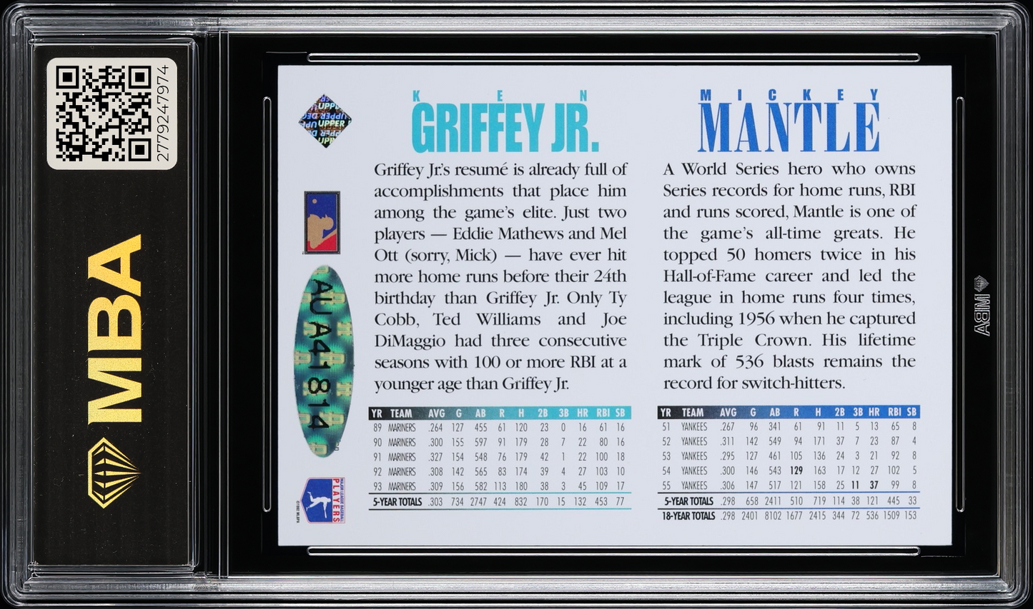 1994 Upper Deck Ken Griffey Jr./Mickey Mantle Dual Autograph 1000 MBA 6