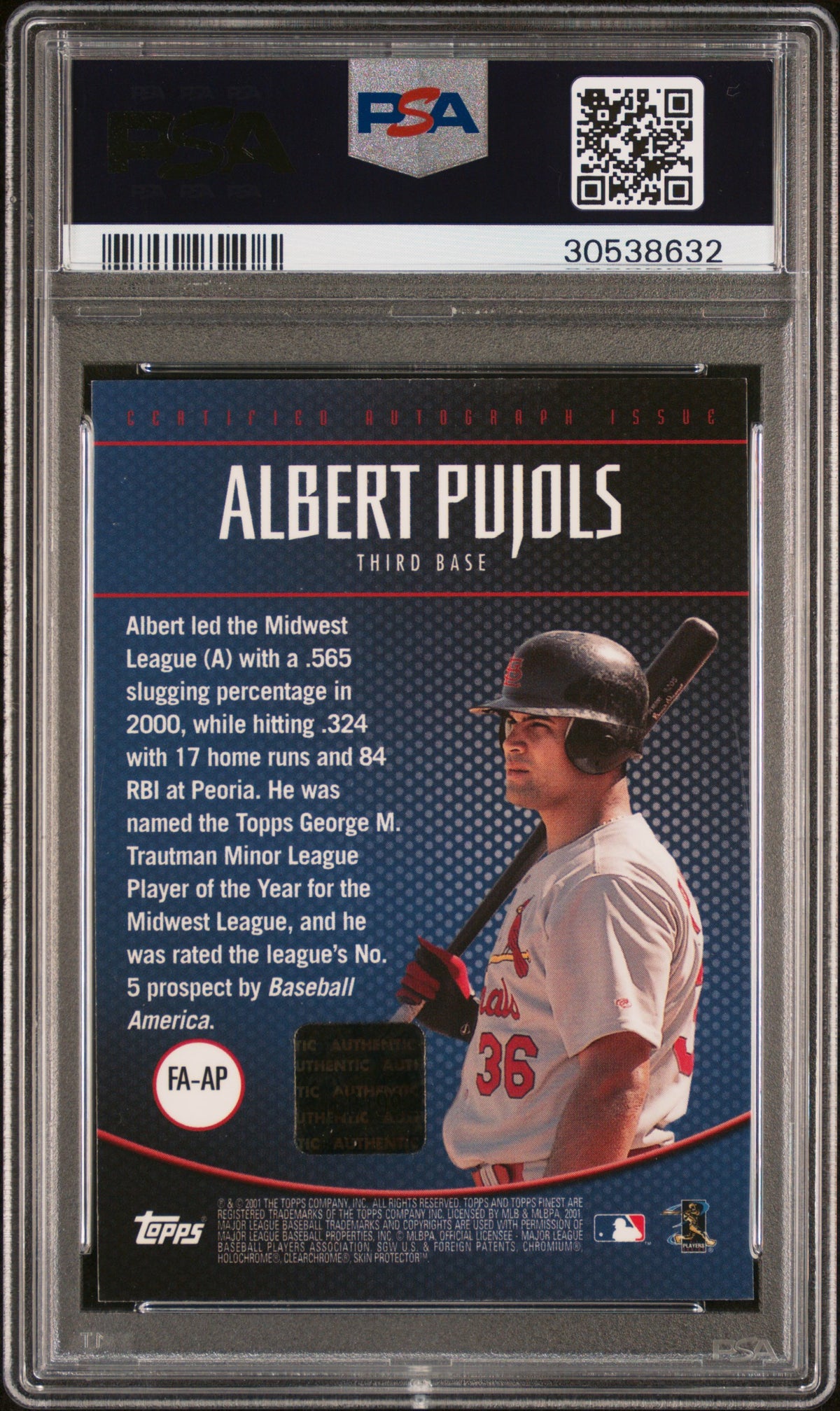 2001 Finest Autographs Albert Pujols #AP PSA 10