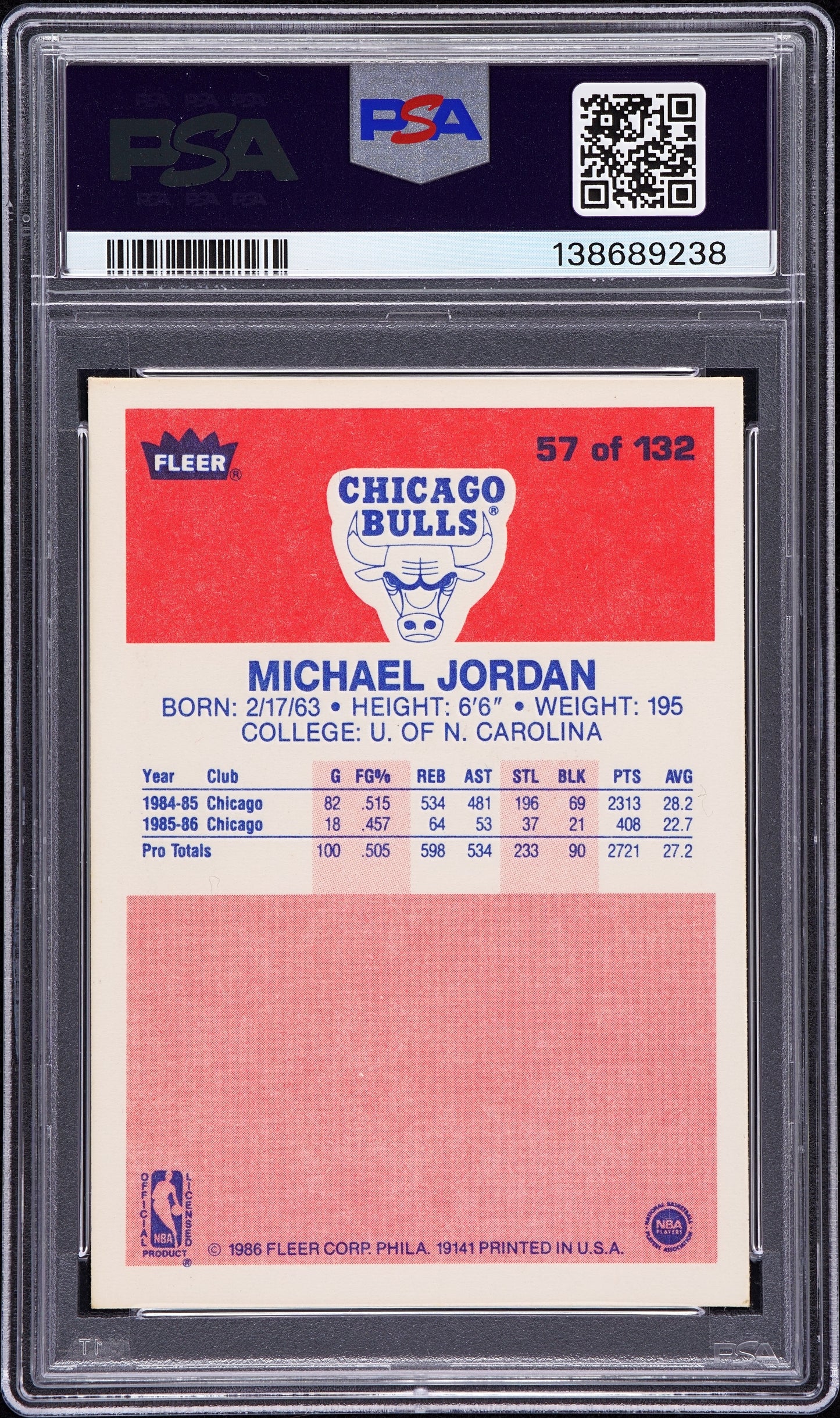 1986 Fleer Michael Jordan #57 PSA 5