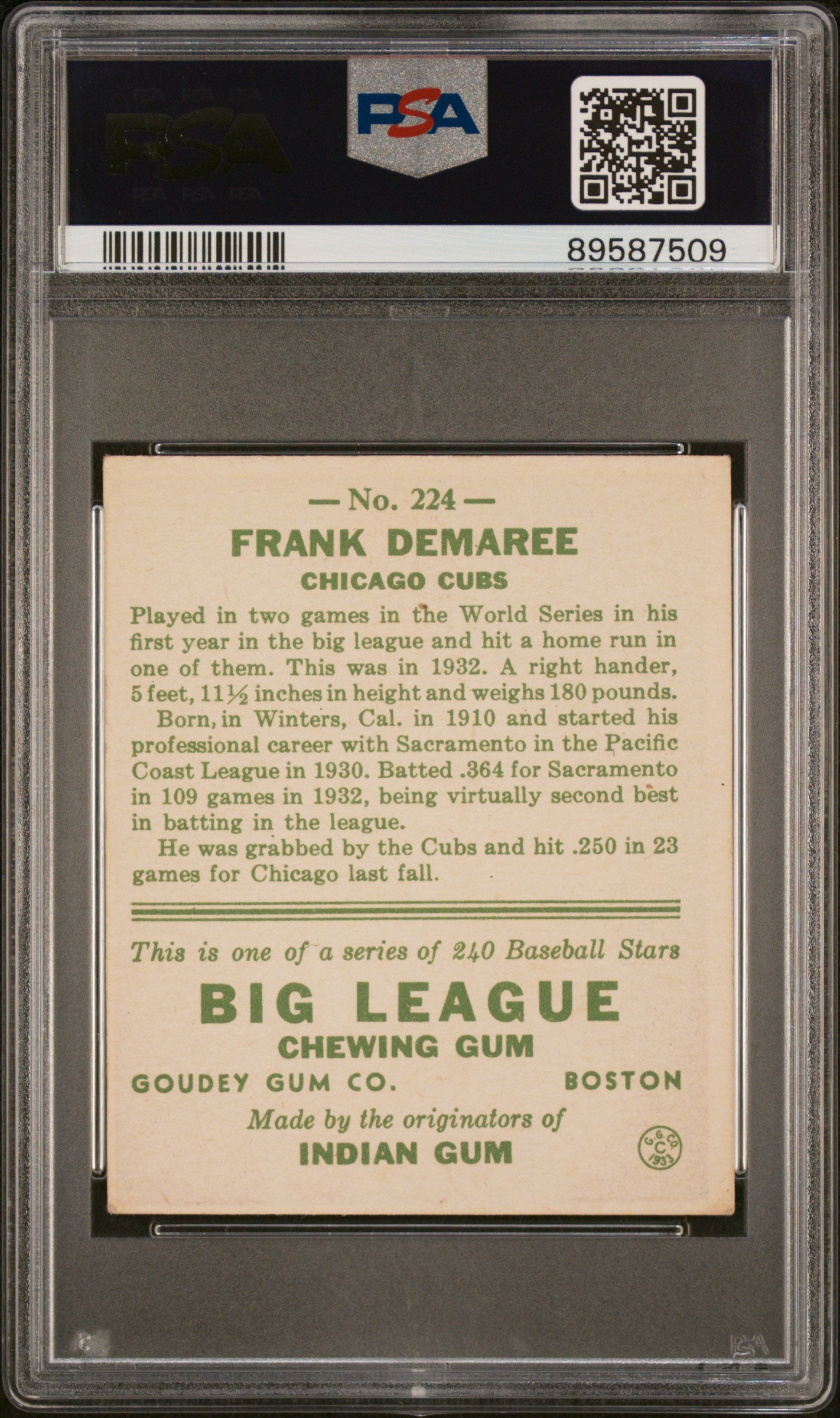1933 Goudey Frank Demaree #224 PSA 5