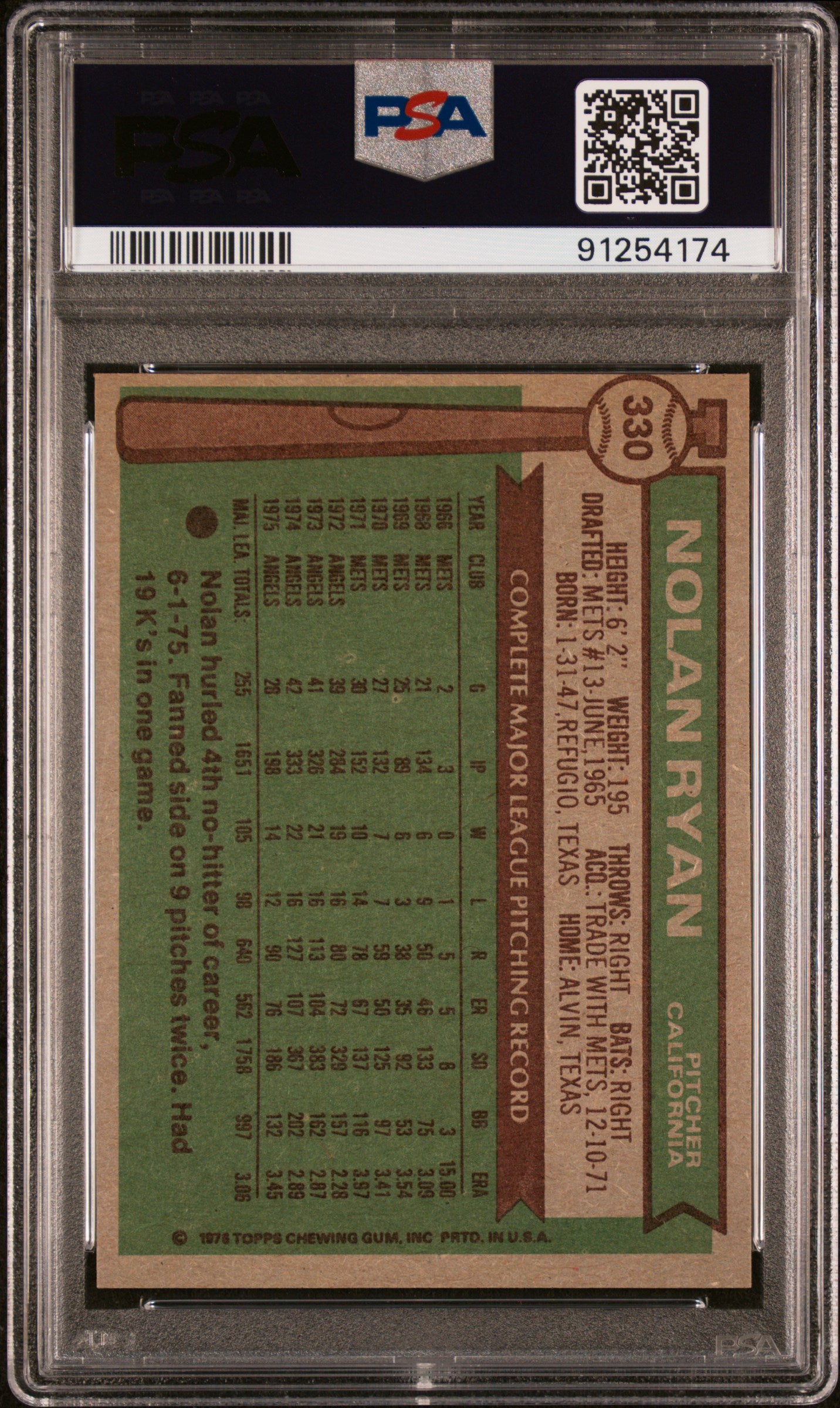 1976 Topps Nolan Ryan #330 PSA 6