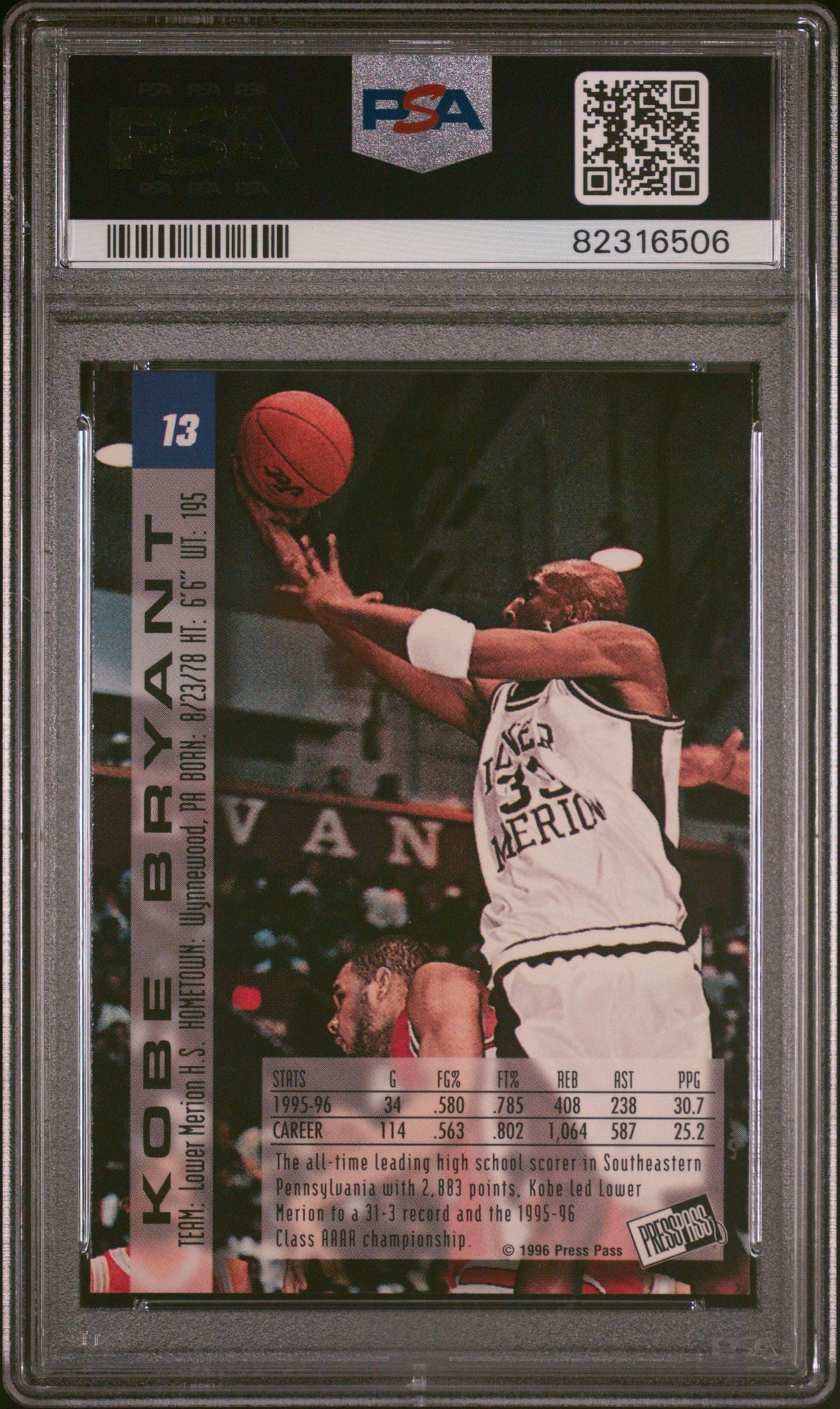 1996 Press Pass Kobe Bryant #13 PSA 10