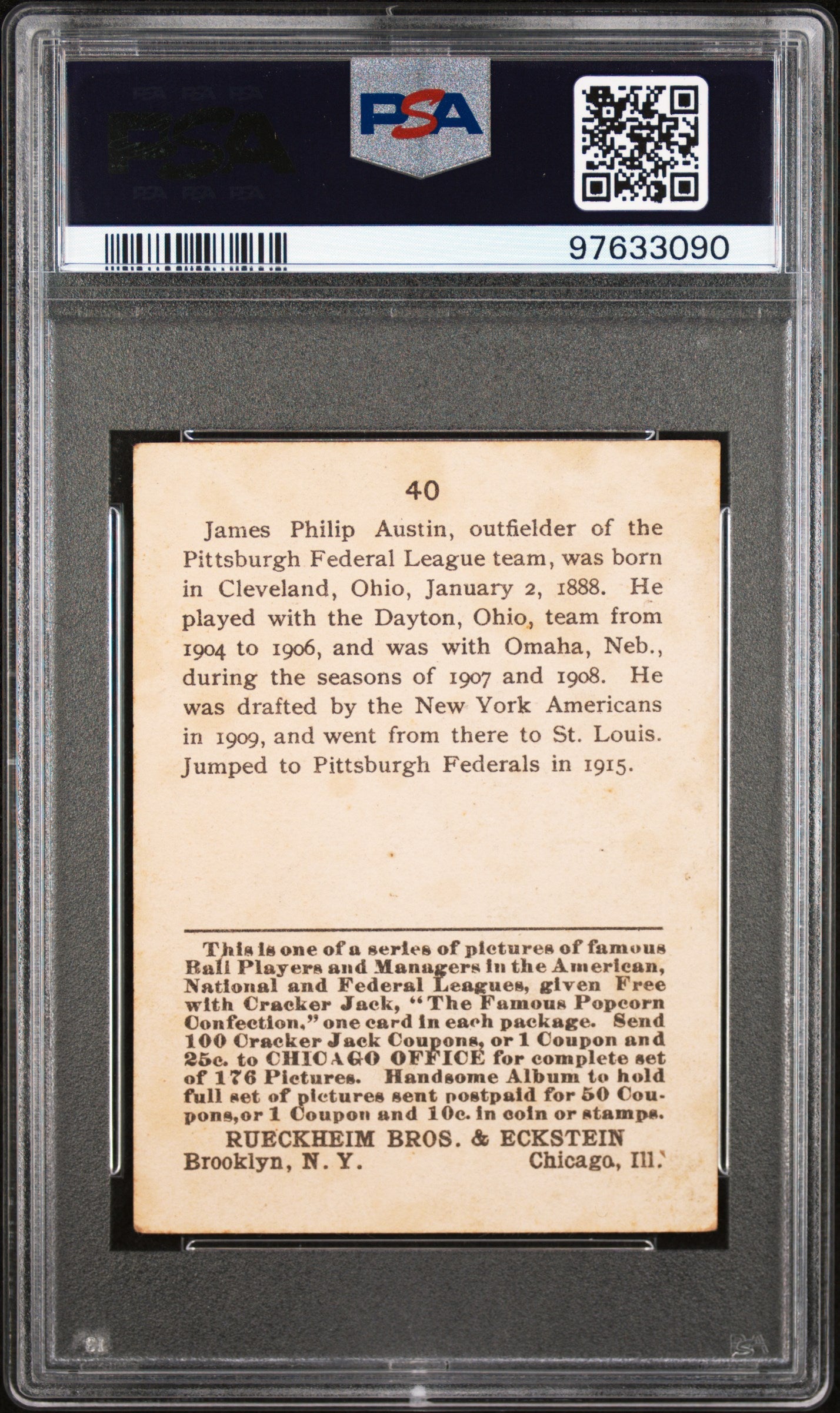 1915 Cracker Jack Jimmy Austin #40 PSA 3