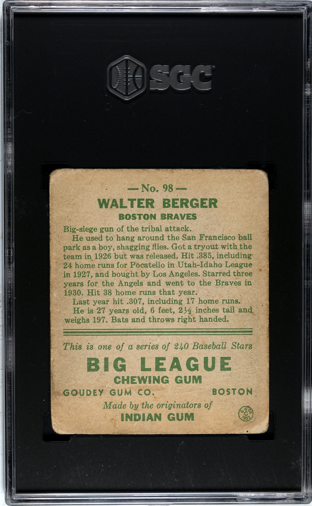 1933 Goudey Walter Berger #98 SGC 1.5