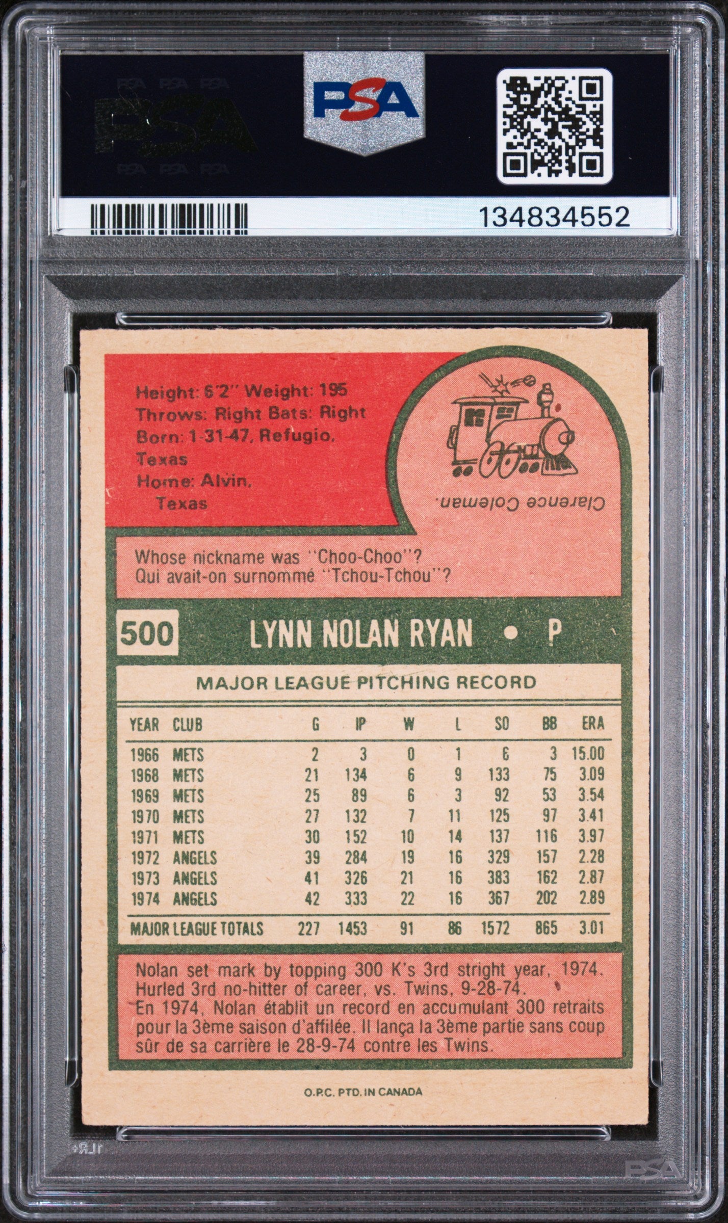 1975 O-Pee-Chee Nolan Ryan #500 PSA 6