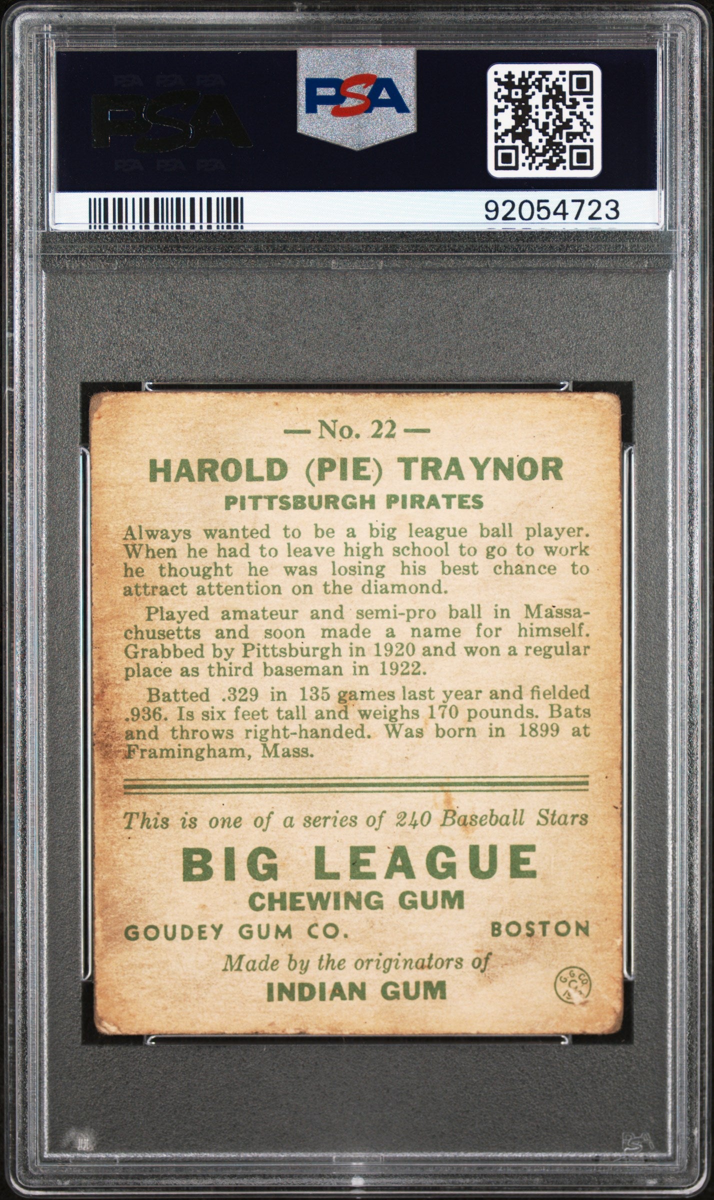 1933 Goudey Pie Traynor #22 PSA 2