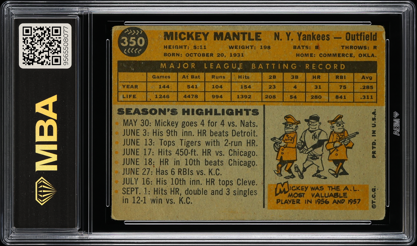 1960 Topps Mickey Mantle #350 MBA 2