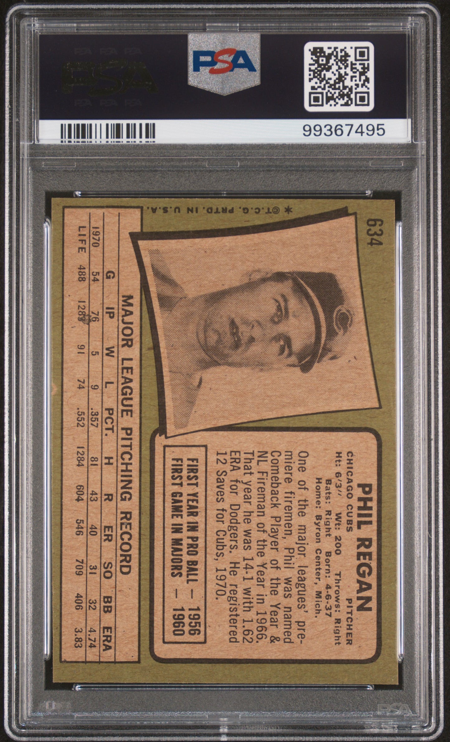 1971 Topps Phil Regan #634 PSA 7