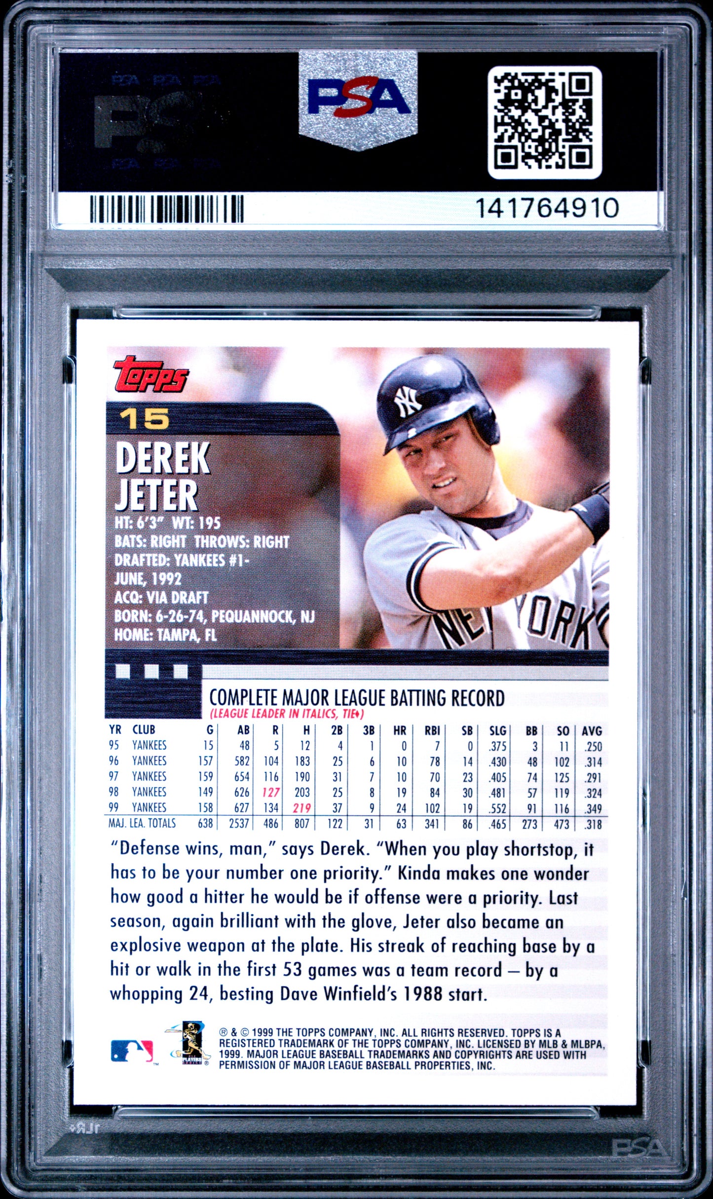 2000 Topps Derek Jeter #15 PSA 10