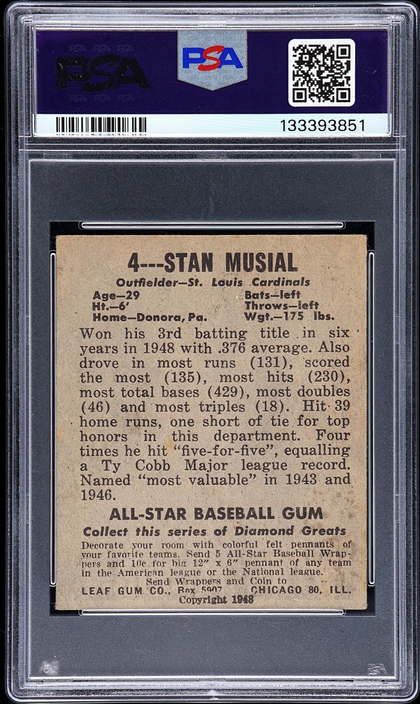 1948 Leaf Stan Musial #4 PSA 3