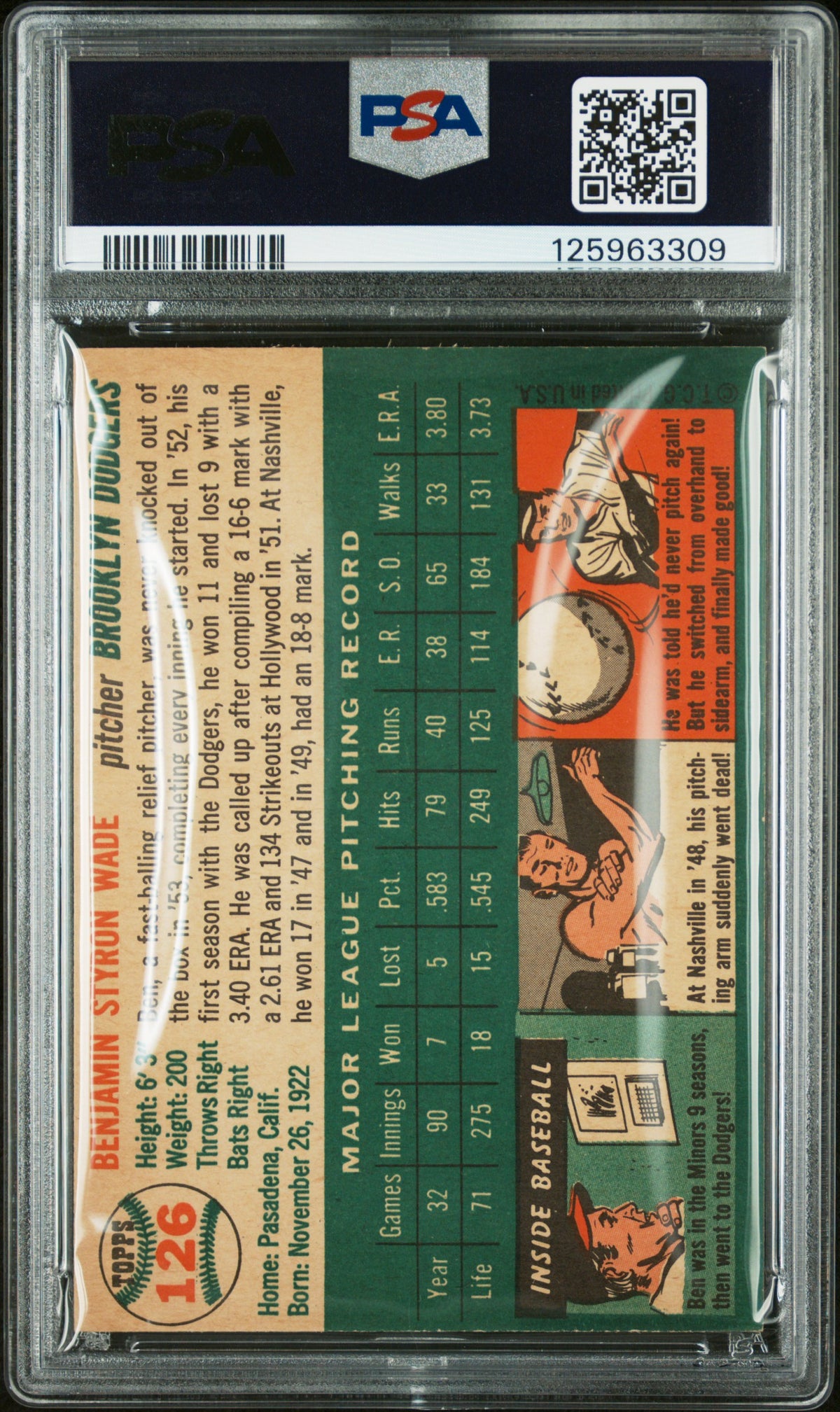 1954 Topps Ben Wade #126 PSA 5