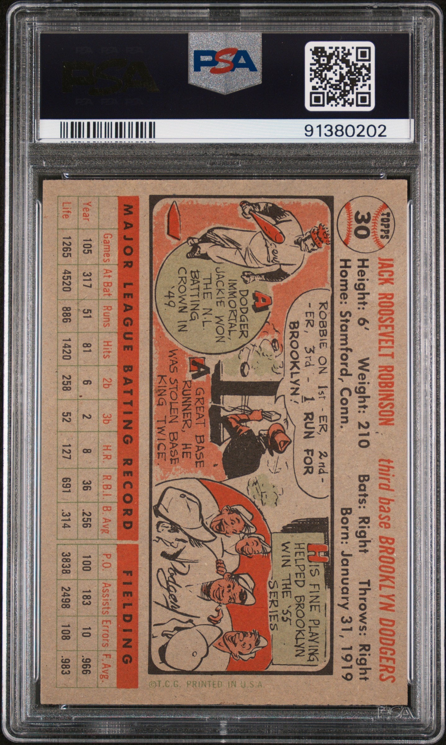 1956 Topps Jackie Robinson #30 Gray Back PSA 6