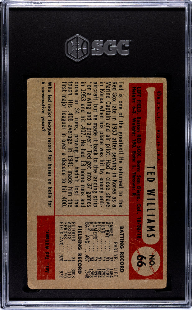 1954 Bowman Ted Williams #66 SGC 1.5