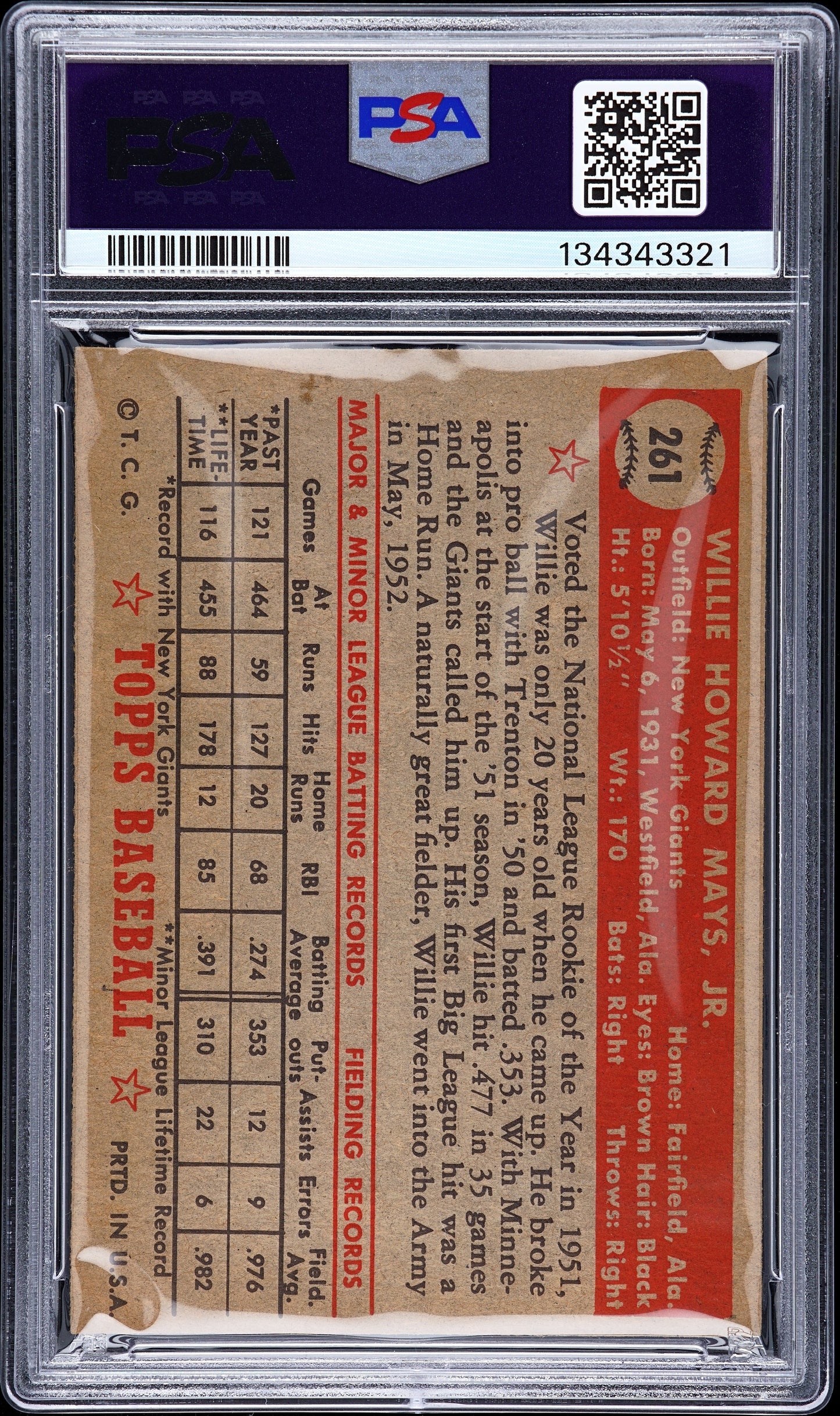 1952 Topps Willie Mays #261 PSA 5