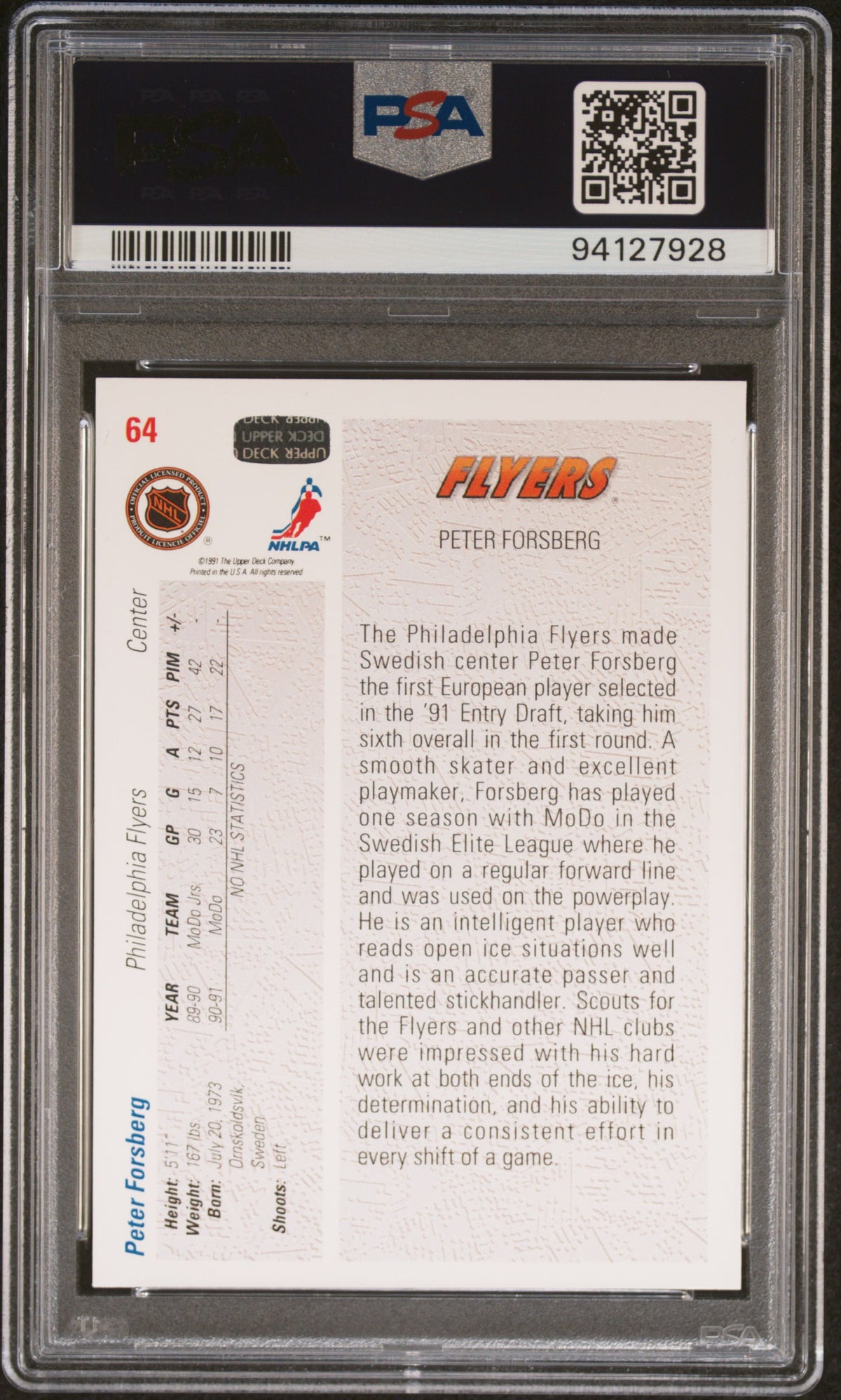 1991 Upper Deck Peter Forsberg #64 PSA 10
