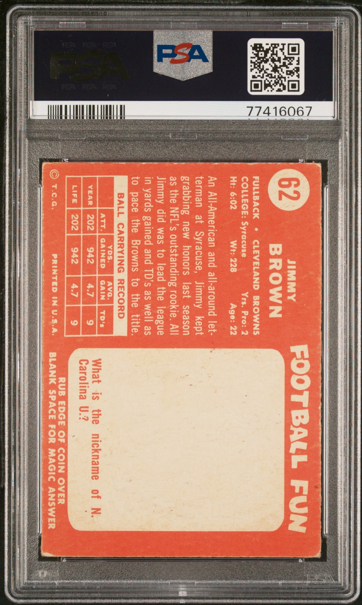 1958 Topps Jim Brown #62 PSA 3