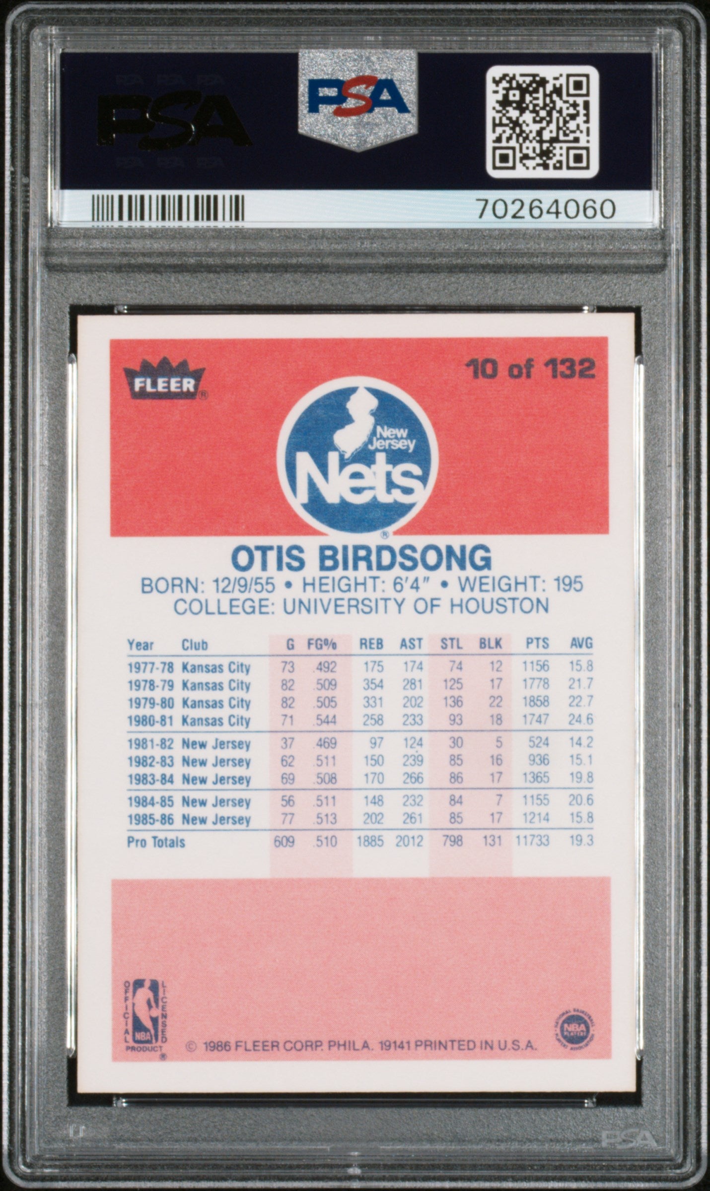 1986 Fleer Otis Birdsong #10 PSA 9