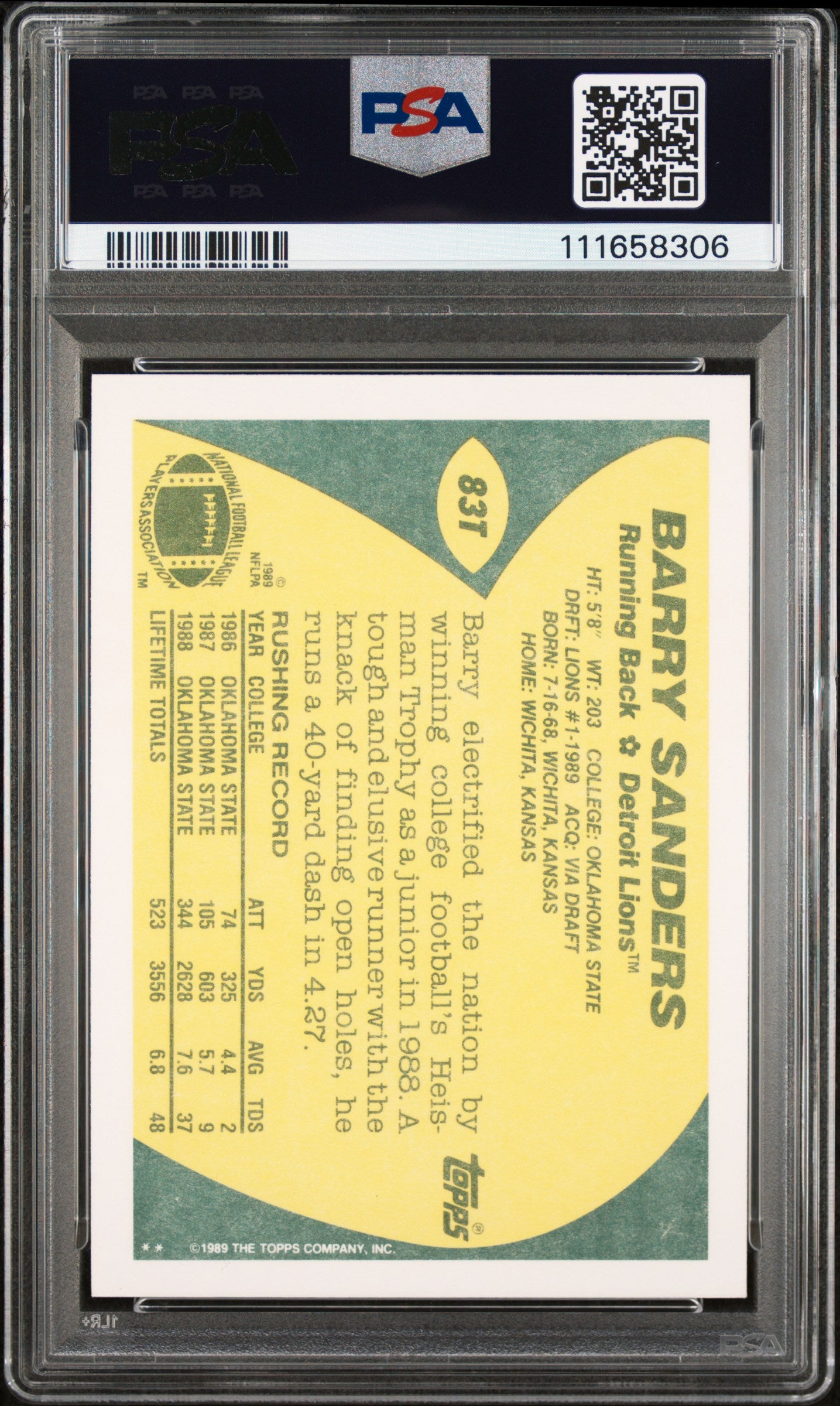 1989 Topps Traded Barry Sanders #83T PSA 9 Auto 10